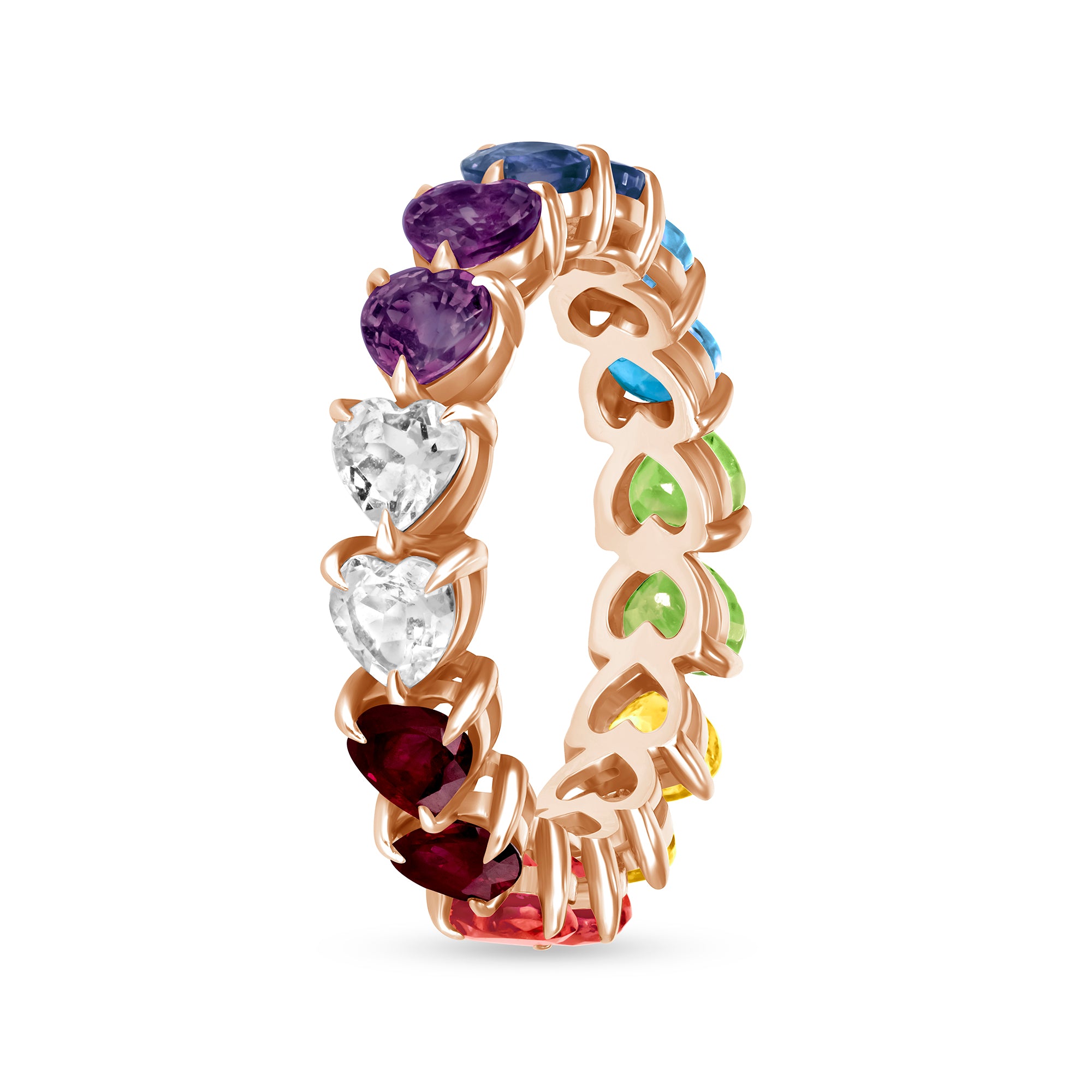 14k gold diamond double rainbow gem ring