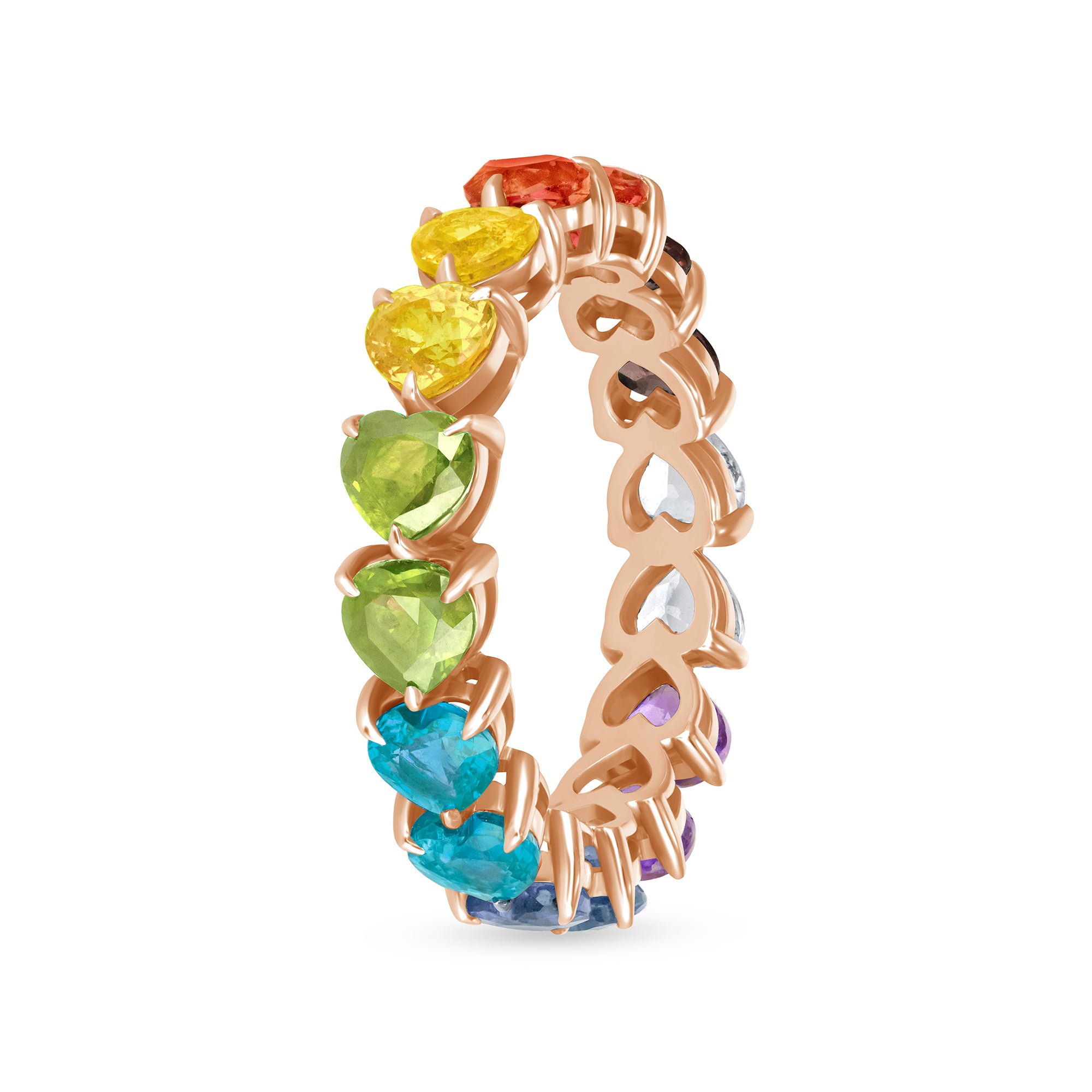 14k gold diamond double rainbow gem ring