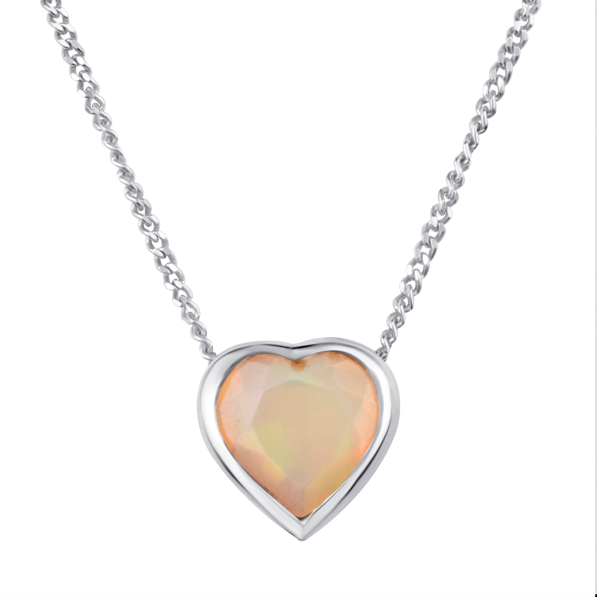 14K Gold Slider Necklace with White Opal Heart