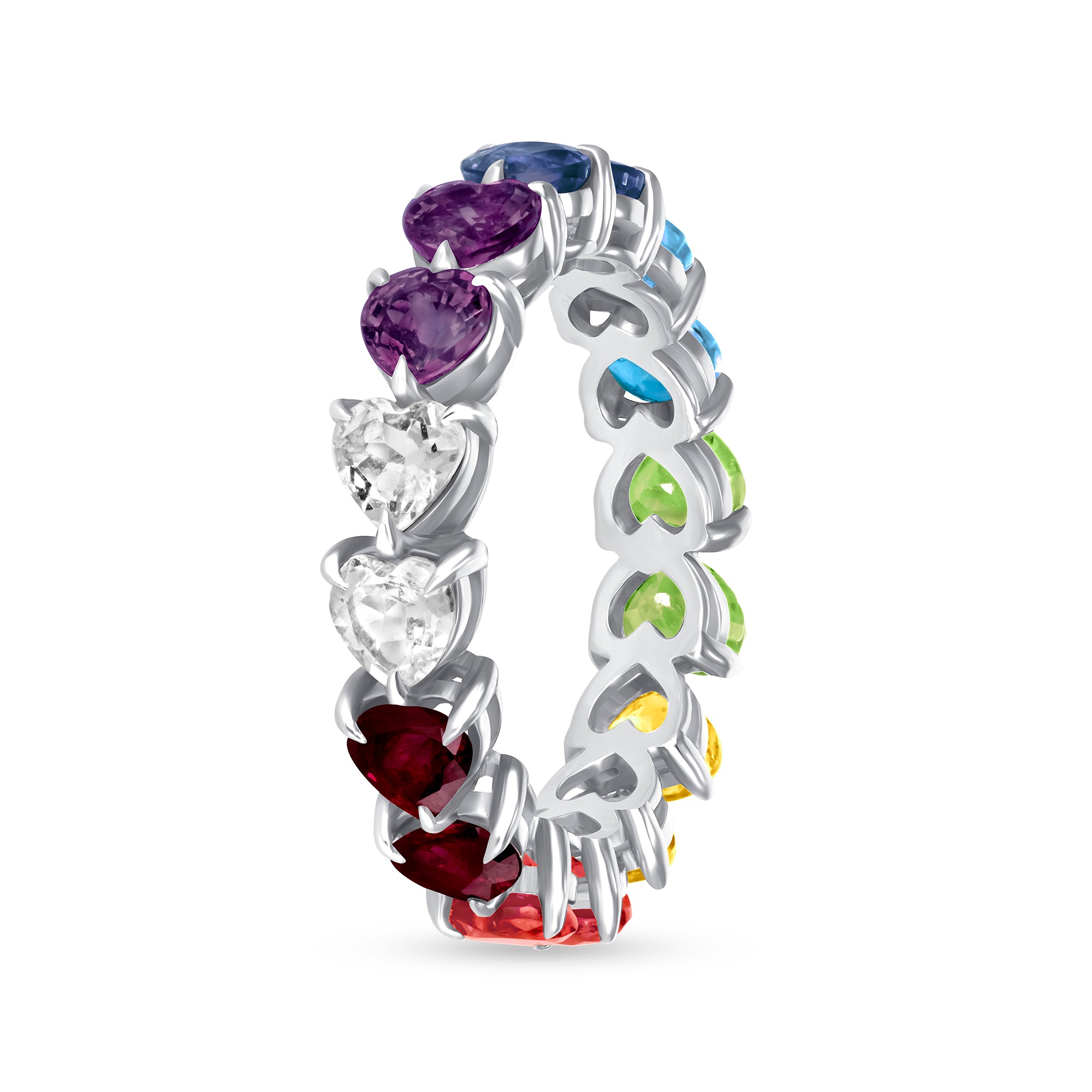 14k gold diamond double rainbow gem ring
