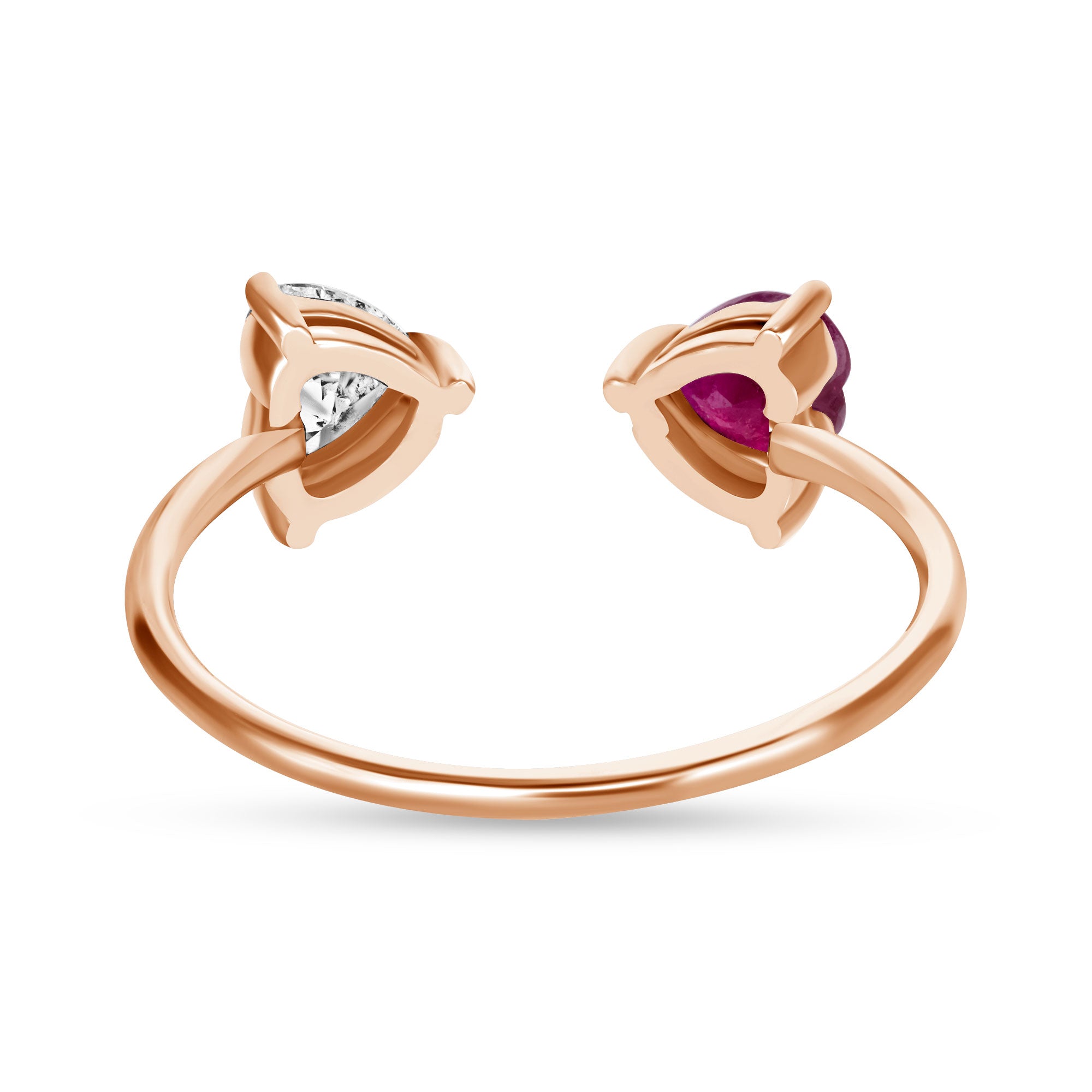 14K White Gold Toi Et Moi Diamond and Ruby Heart Ring