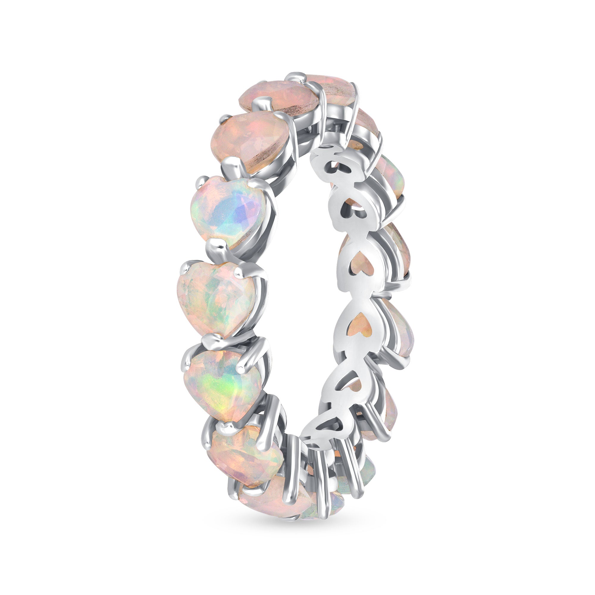 White Opal Eternity 14K Ring