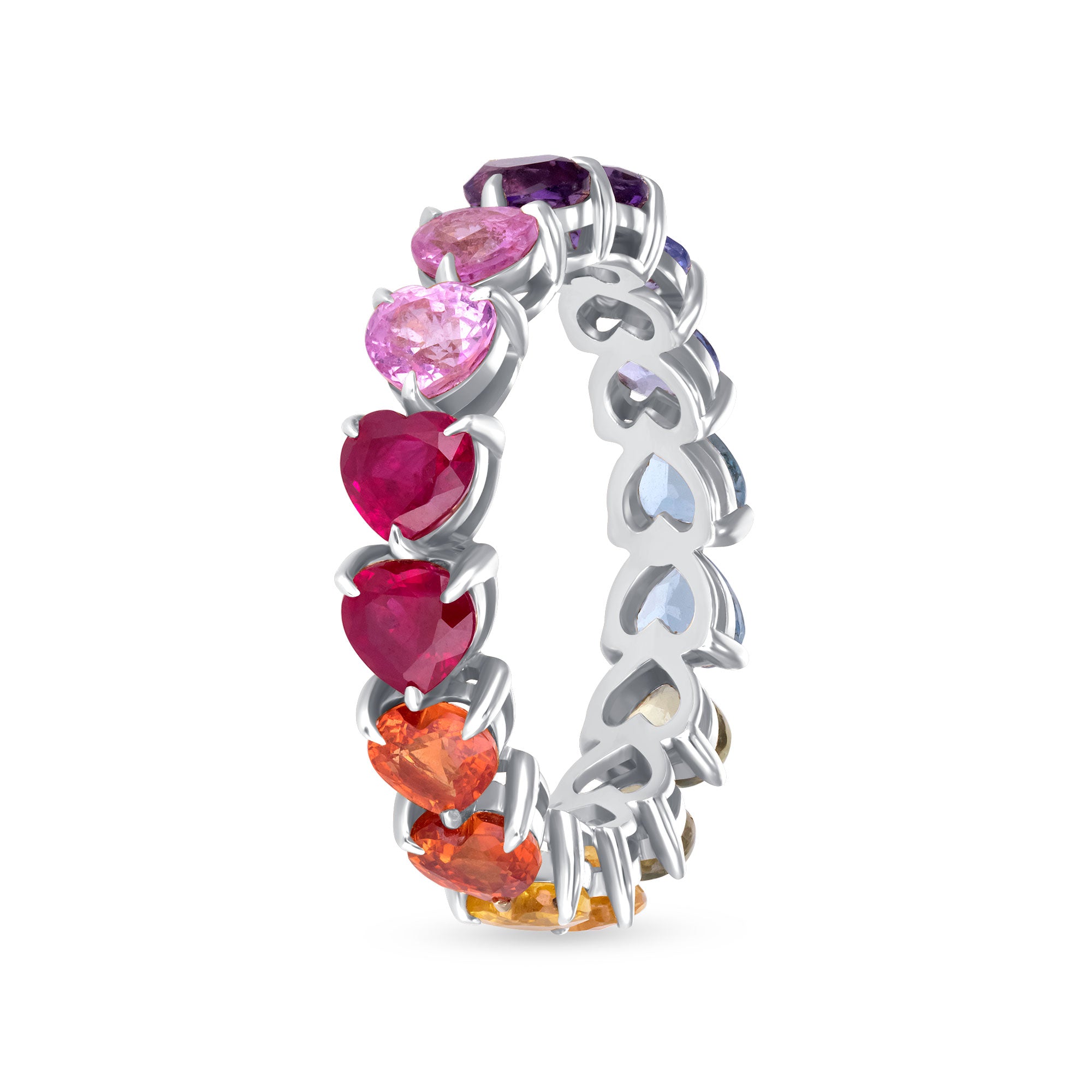 14K Gold Rainbow Eternity Ring with Double Gemstone Row