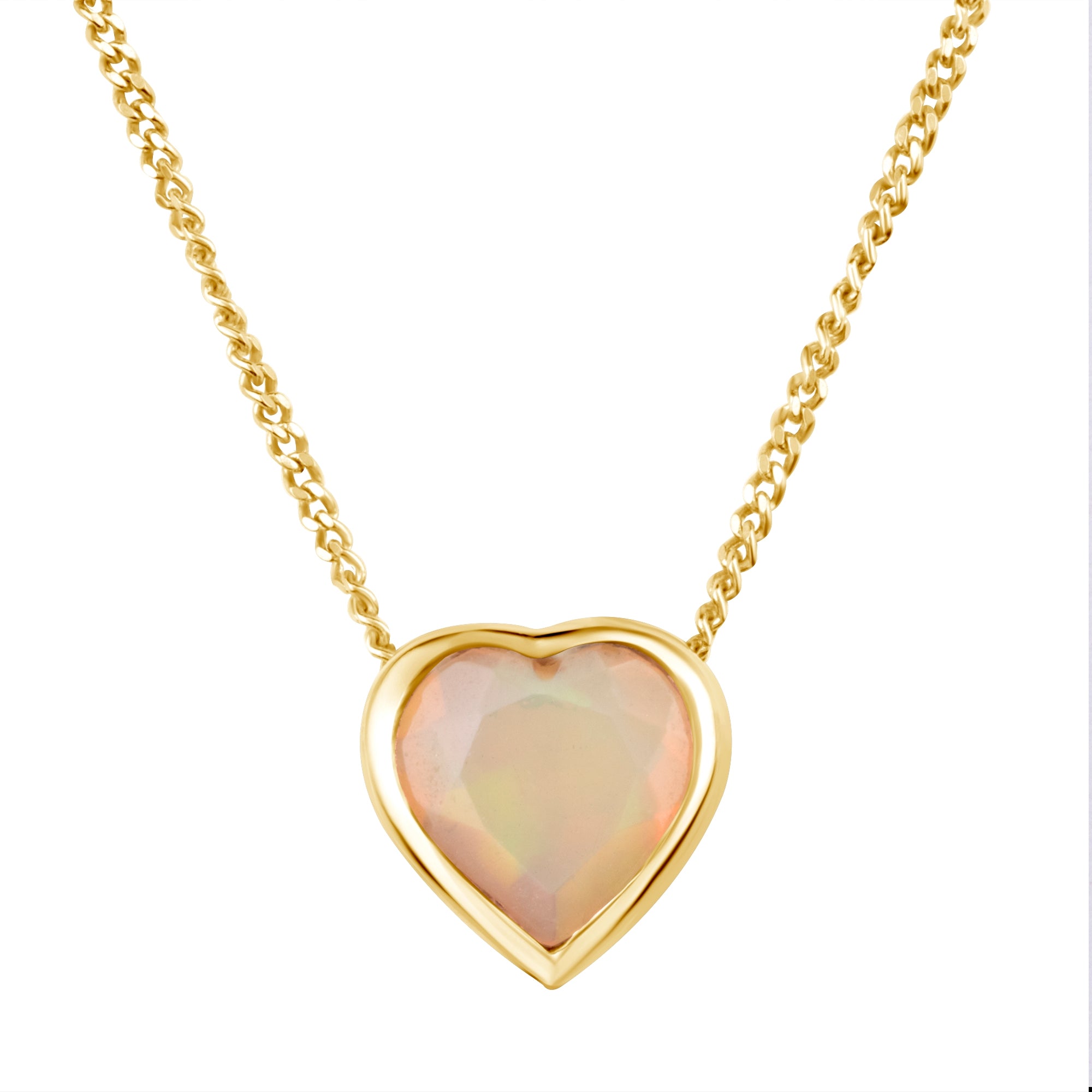 14K Gold Slider Necklace with White Opal Heart