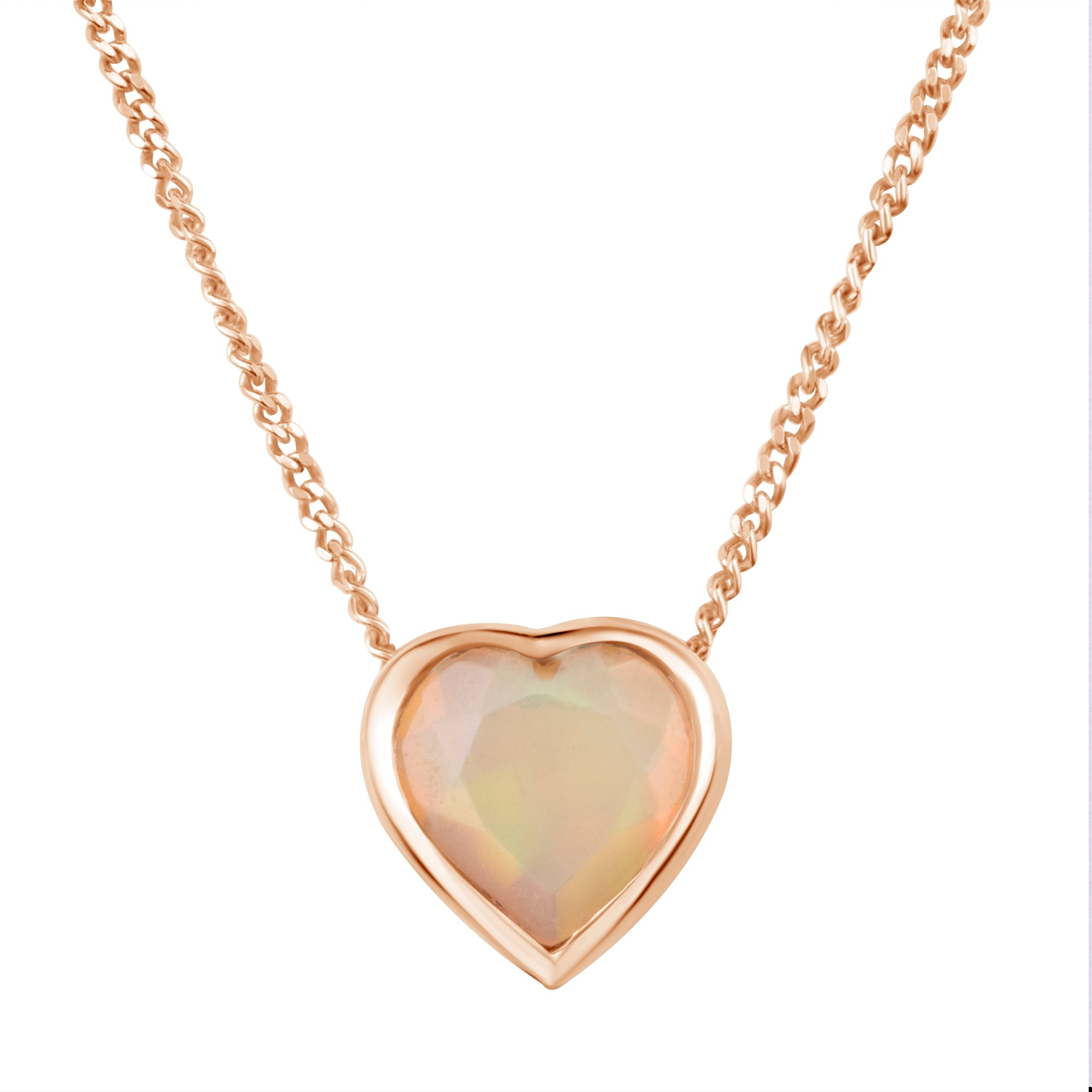 14K Gold Slider Necklace with White Opal Heart