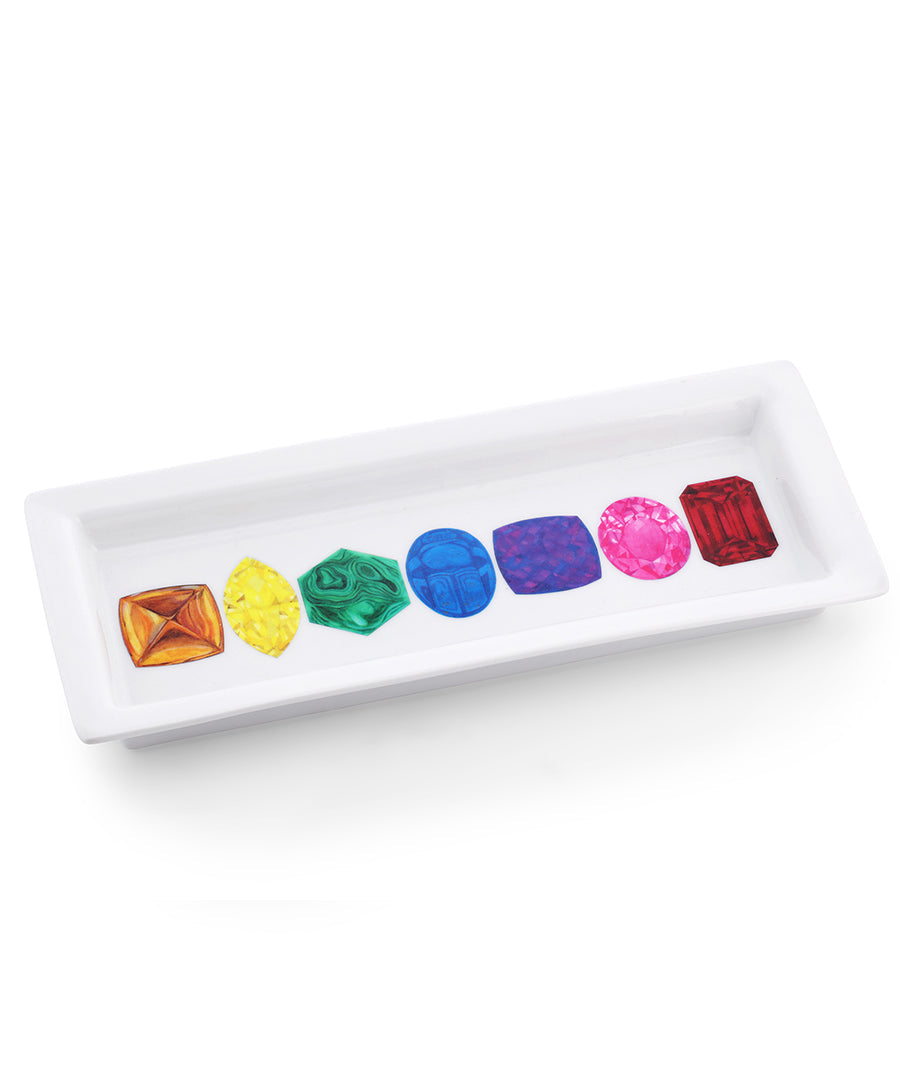 Rainbow Gem Porcelain Jewelry Catchall Tray