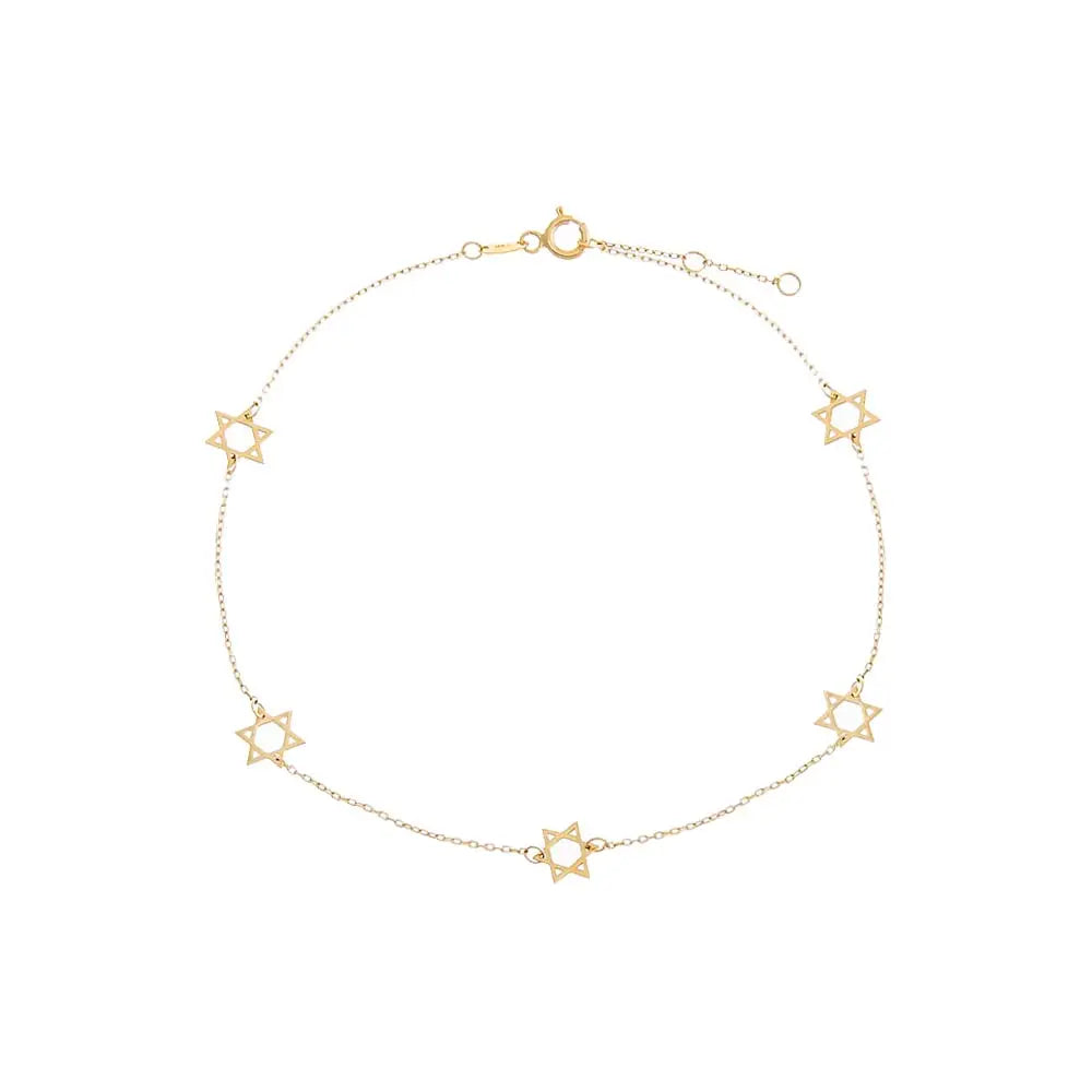14K Gold Multi Star of David Bracelet / Anklet