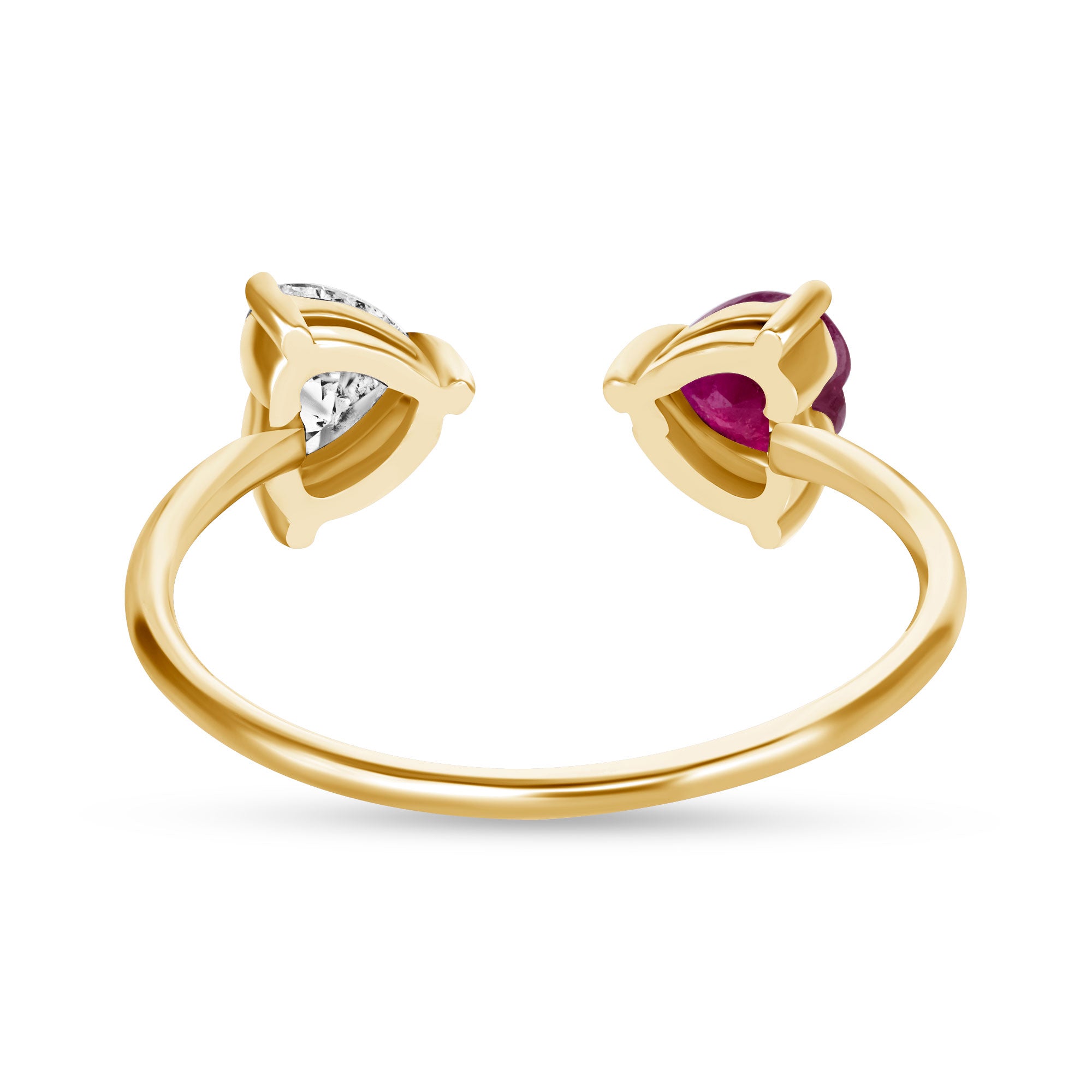14K White Gold Toi Et Moi Diamond and Ruby Heart Ring