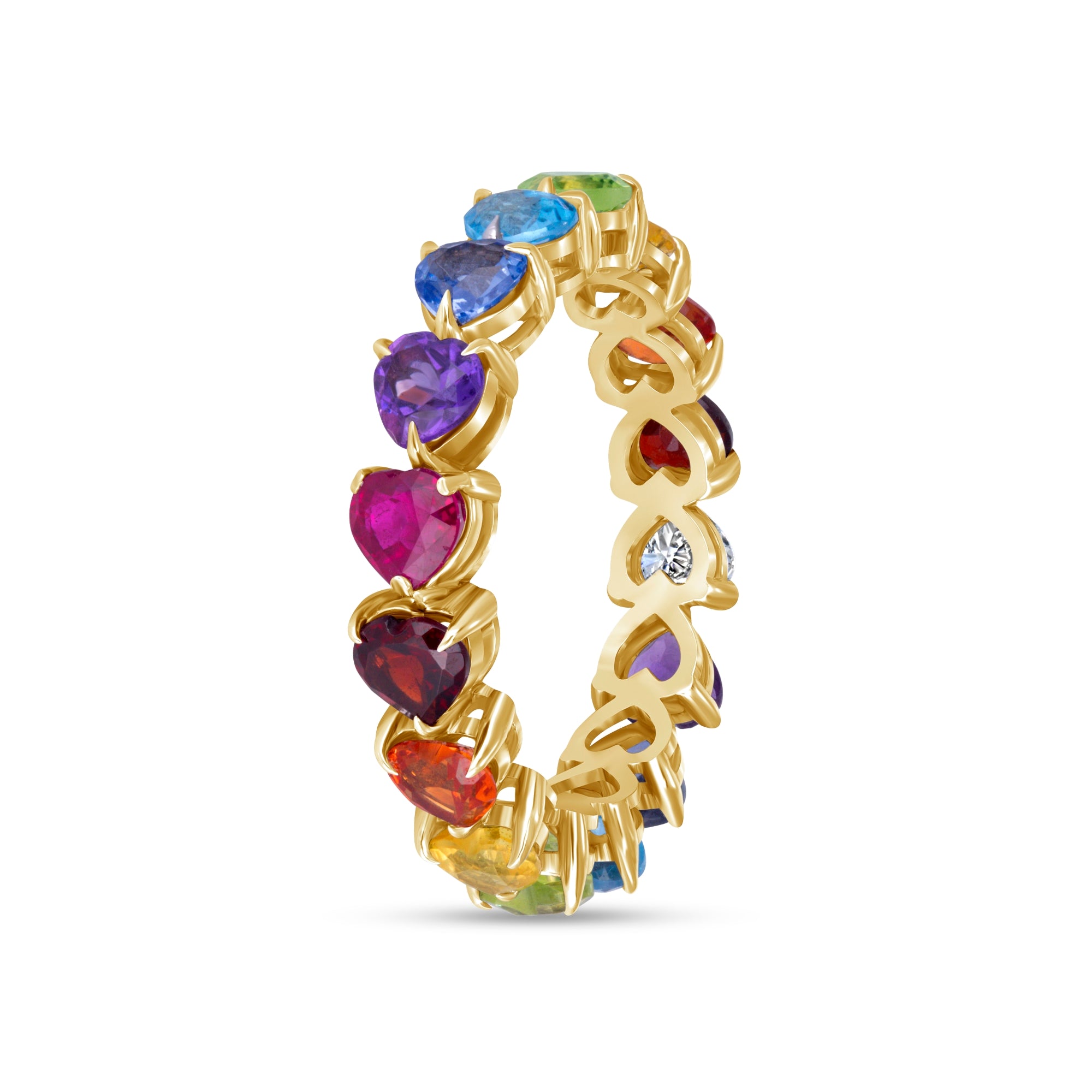 14K White Gold Rainbow Gem Diamond Eternity Ring