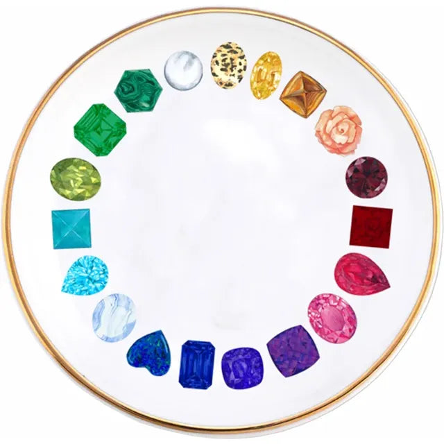 Rainbow Gem Porcelain Jewelry Catchall Round Plate