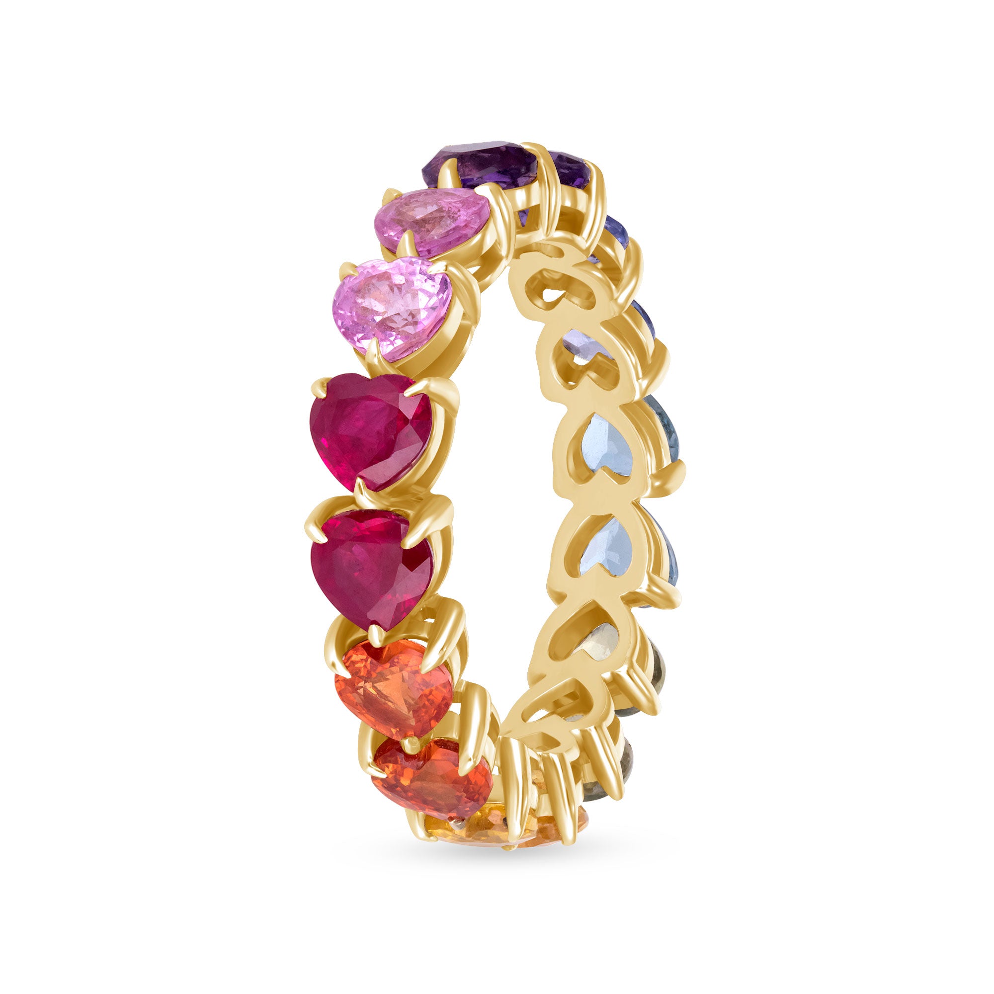14K Gold Rainbow Eternity Ring with Double Gemstone Row