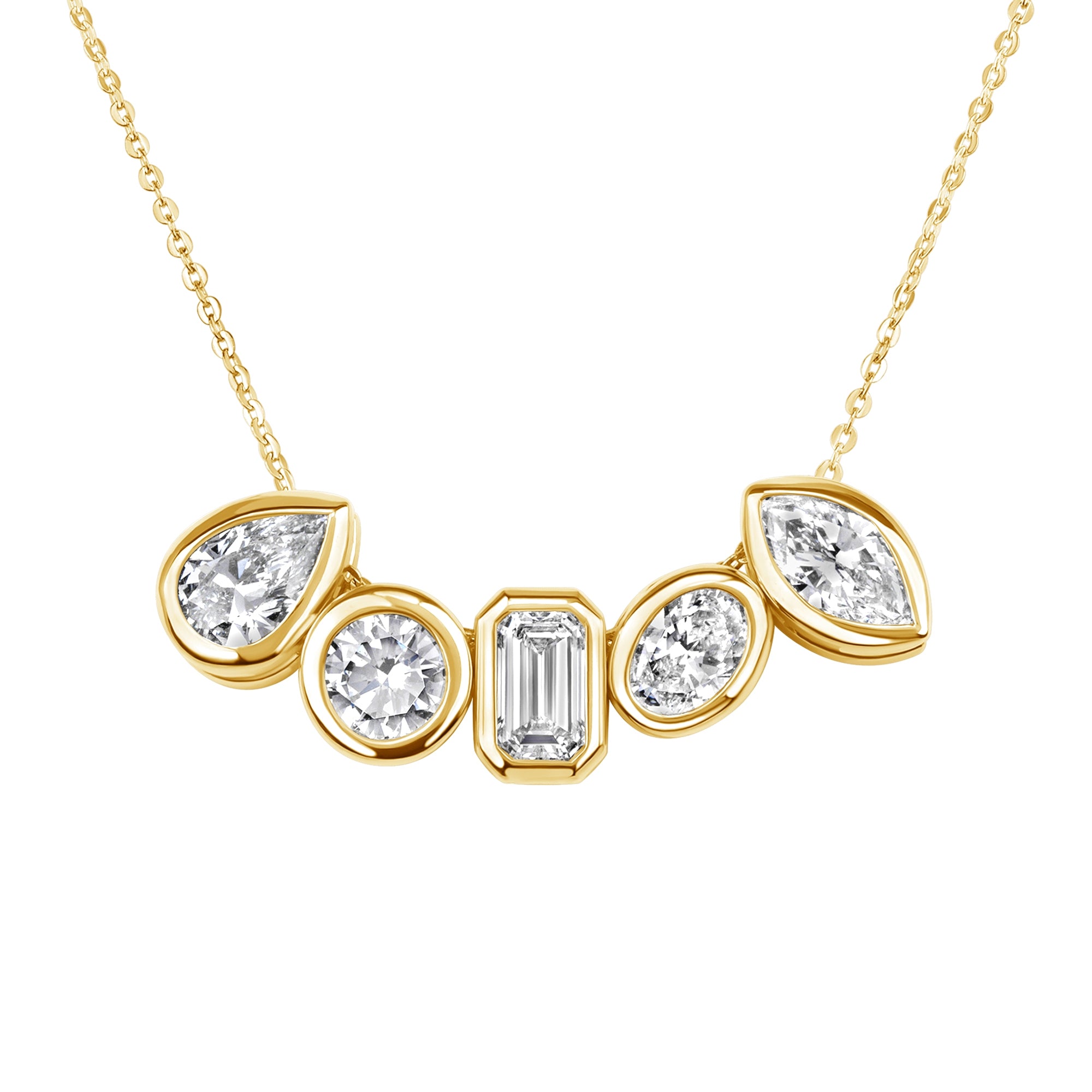 14K Gold Multishape Diamond Slider Necklace – 1.40 Carat GIA-Certified Natural Diamonds