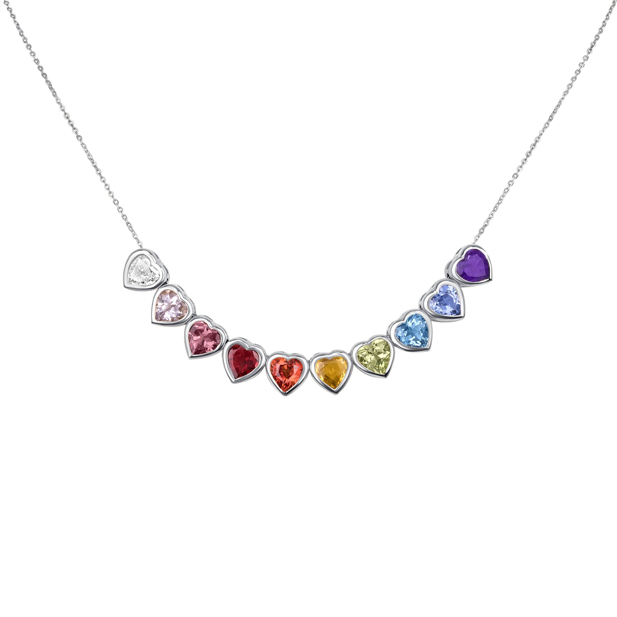14K Gold Rainbow Diamond Heart Gemstone 10 Slider Necklace