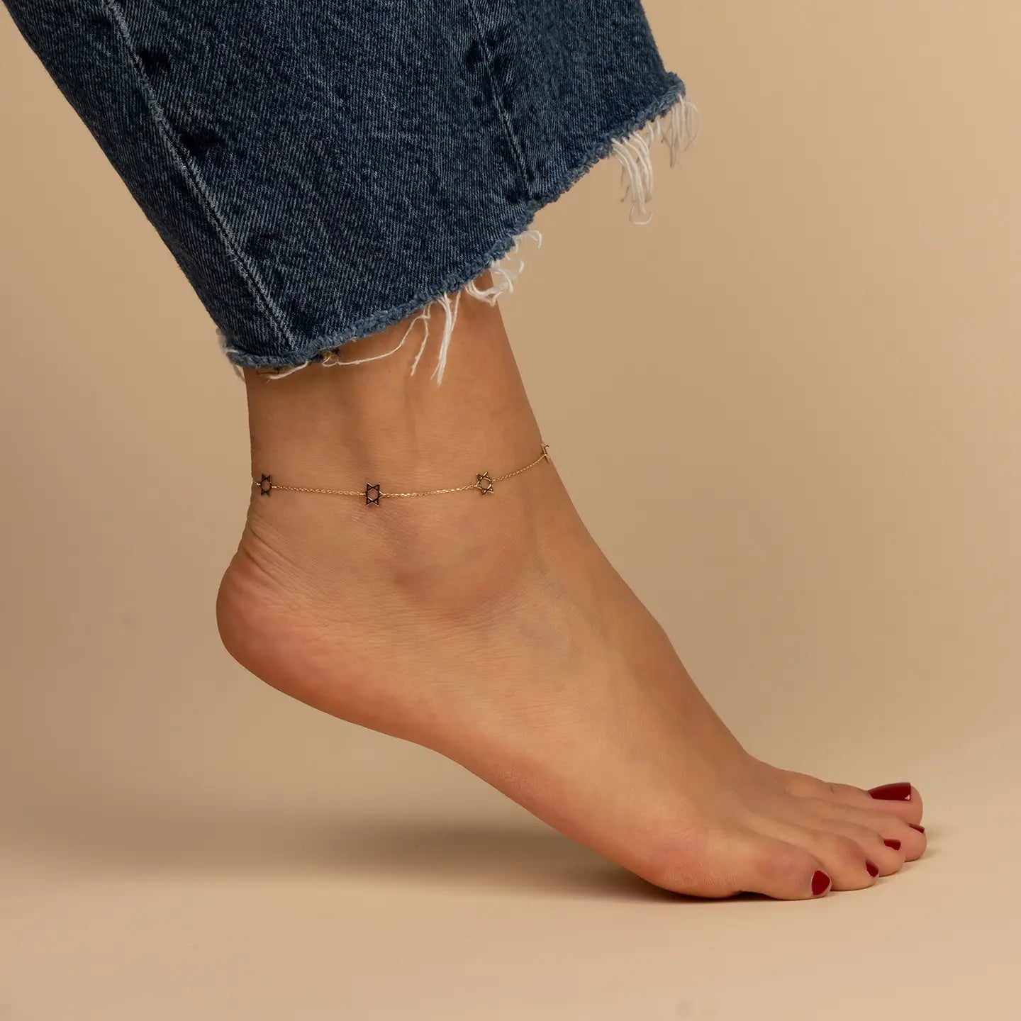 14K Gold Multi Star of David Bracelet / Anklet