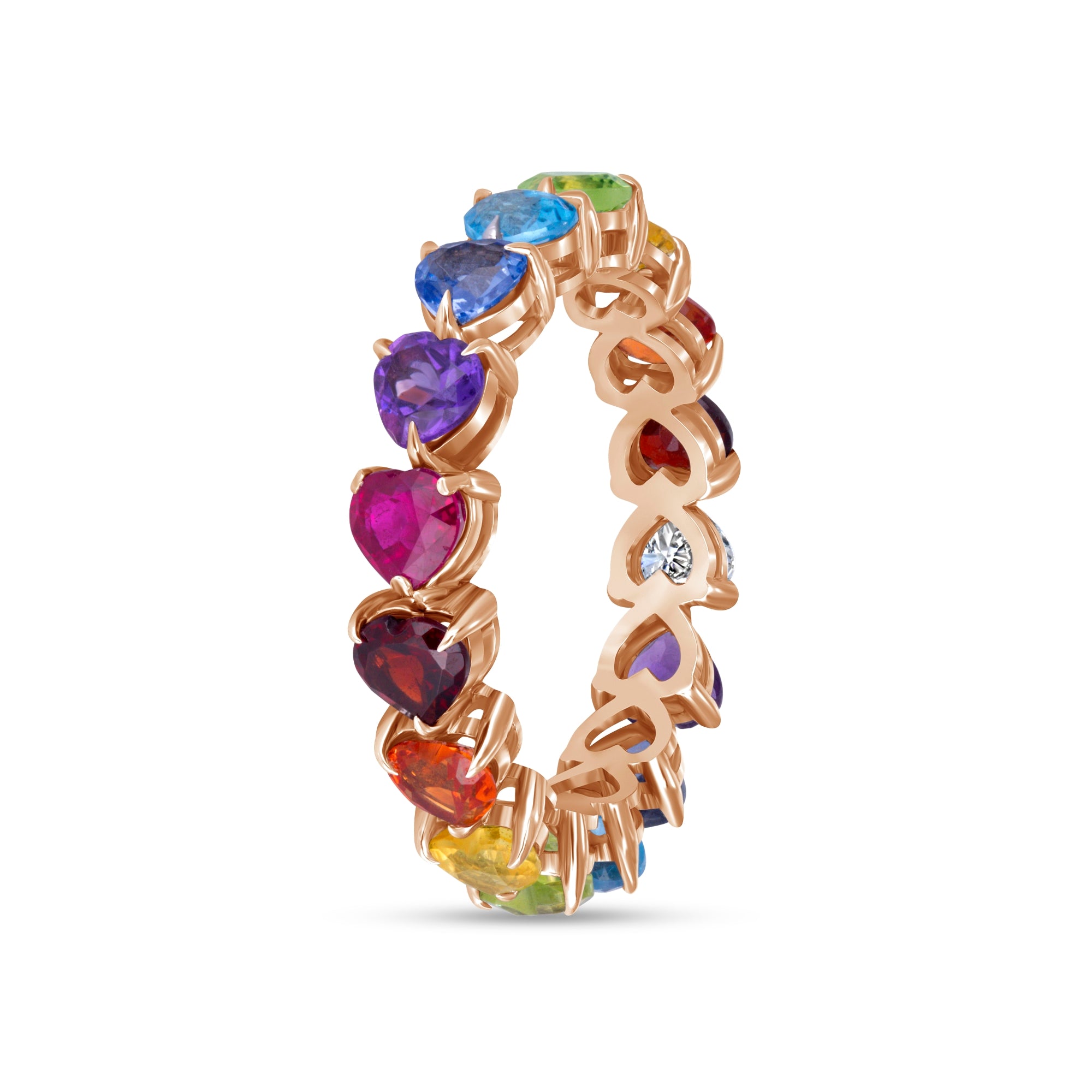 14K White Gold Rainbow Gem Diamond Eternity Ring