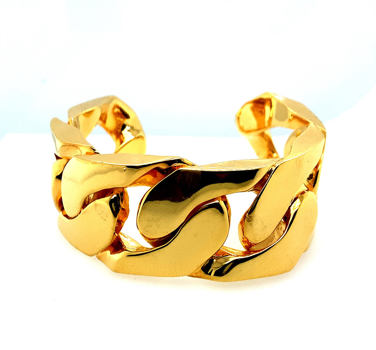 24K Gold Oversized Cuban Chain Cuff Bracelet – Brass Plated, Unisex