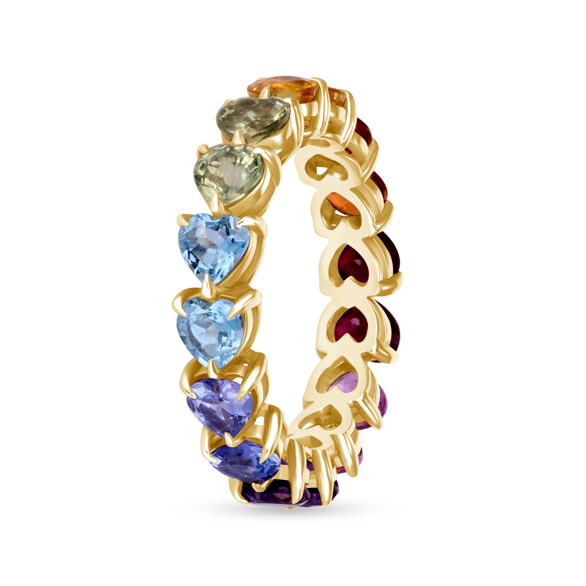 14K Gold Rainbow Eternity Ring with Double Gemstone Row