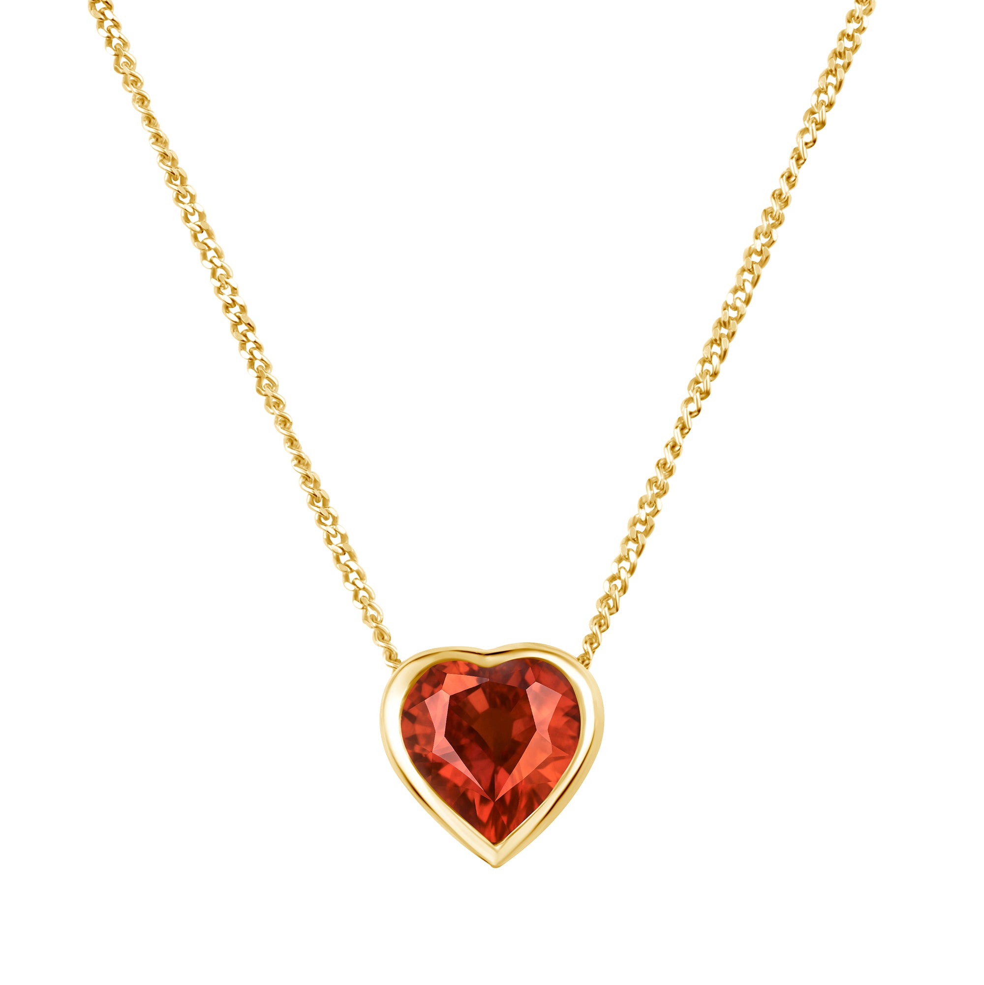 14K Yellow Gold Heart Slider Necklace with Red Garnet Center Stone