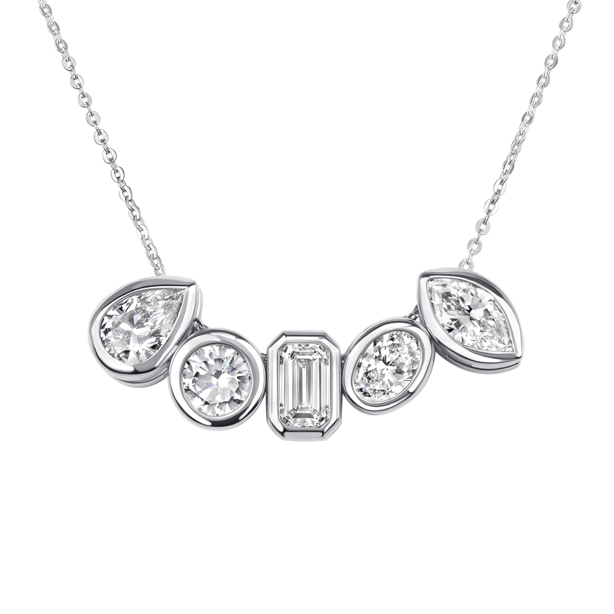 14K Gold Multishape Diamond Slider Necklace – 1.40 Carat GIA-Certified Natural Diamonds