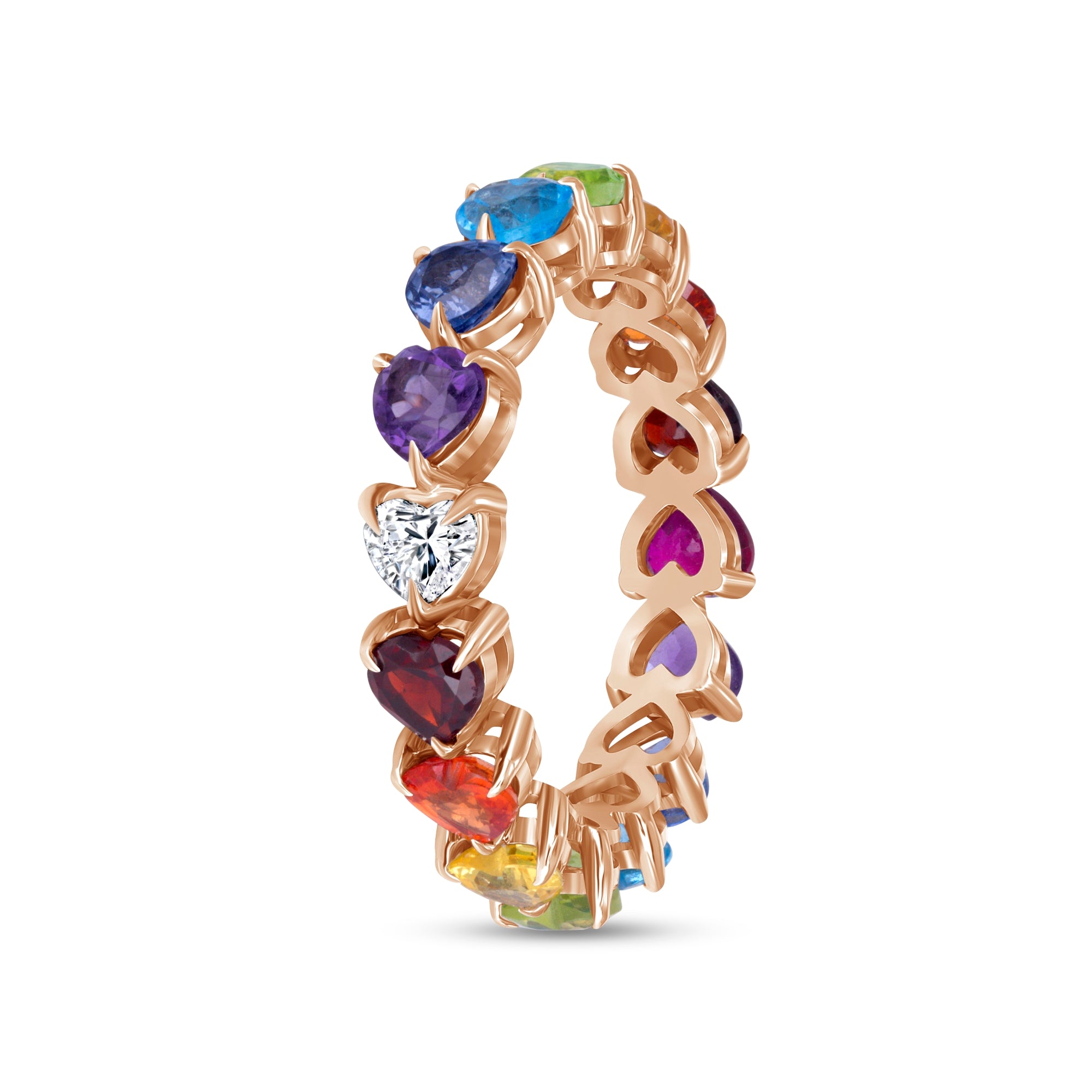 14K Yellow Gold Rainbow Gem Diamond Eternity Ring