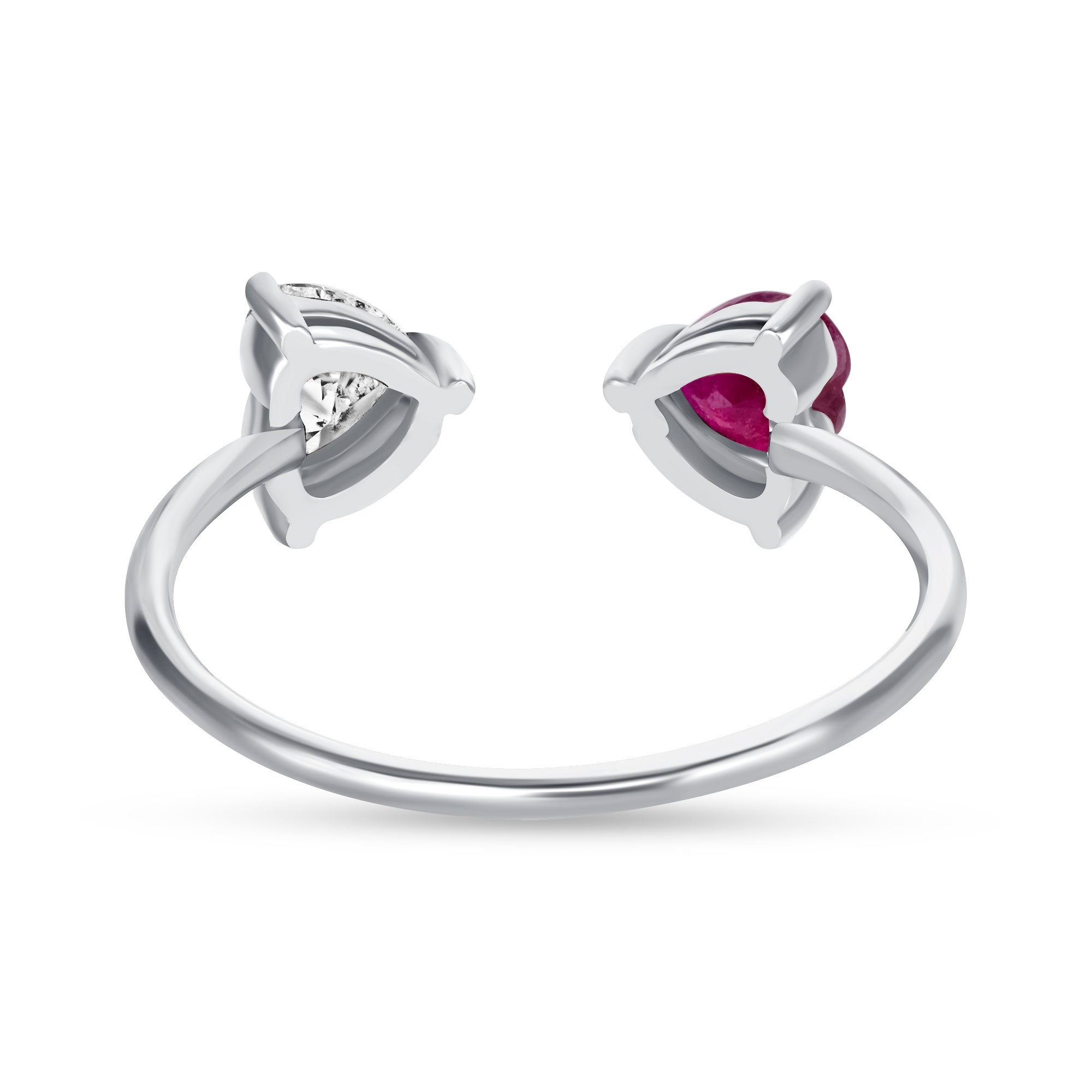 14K White Gold Toi Et Moi Diamond and Ruby Heart Ring