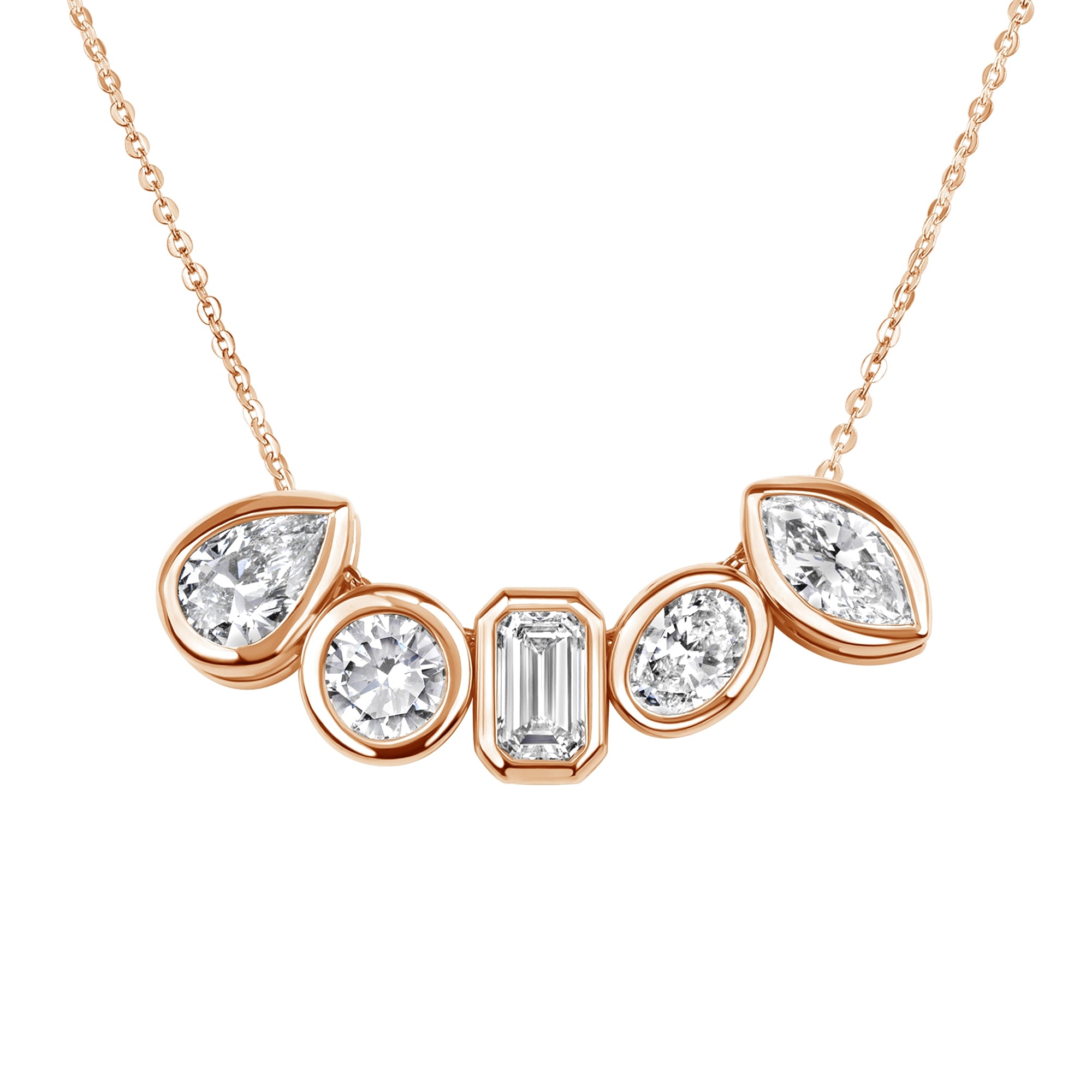 14K Gold Multishape Diamond Slider Necklace – 1.40 Carat GIA-Certified Natural Diamonds