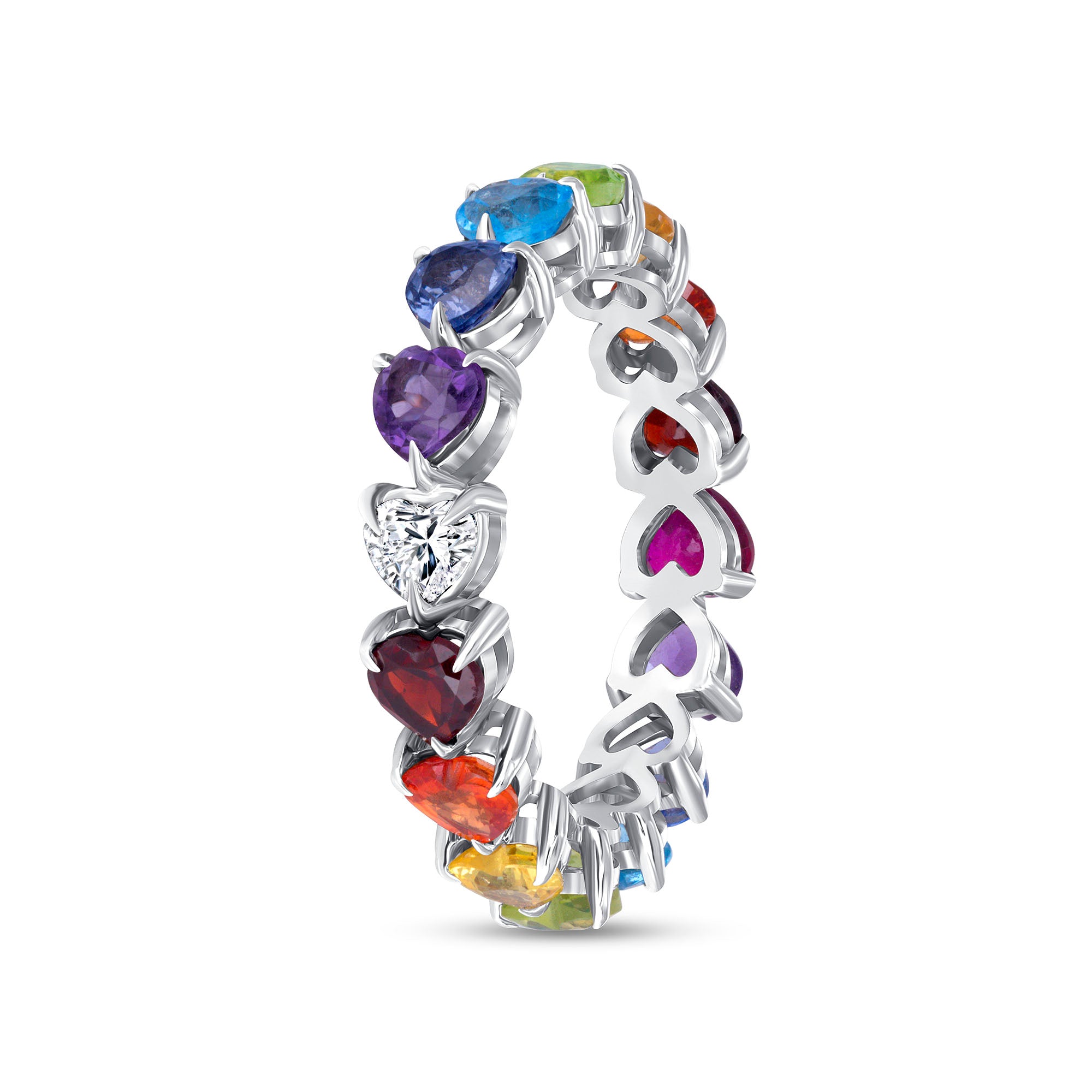 14K Yellow Gold Rainbow Gem Diamond Eternity Ring