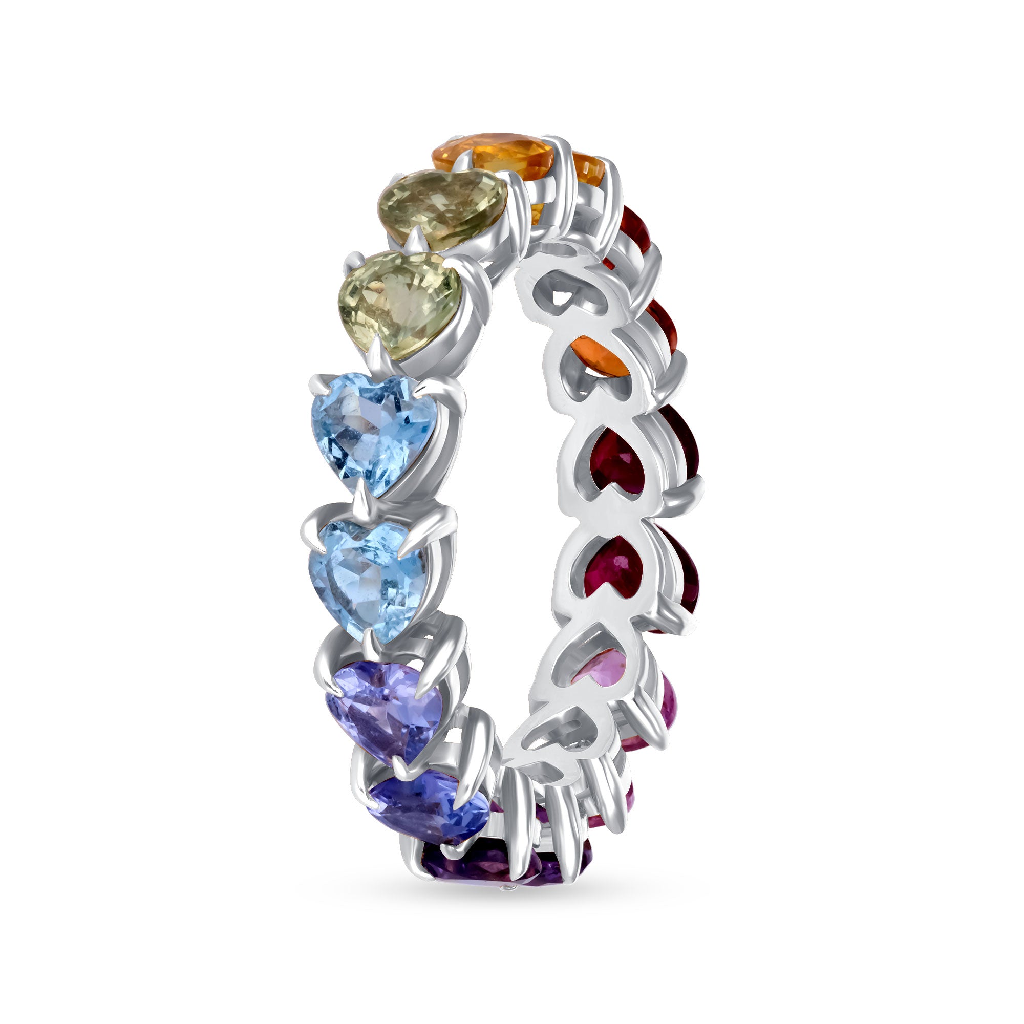14K Gold Rainbow Eternity Ring with Double Gemstone Row