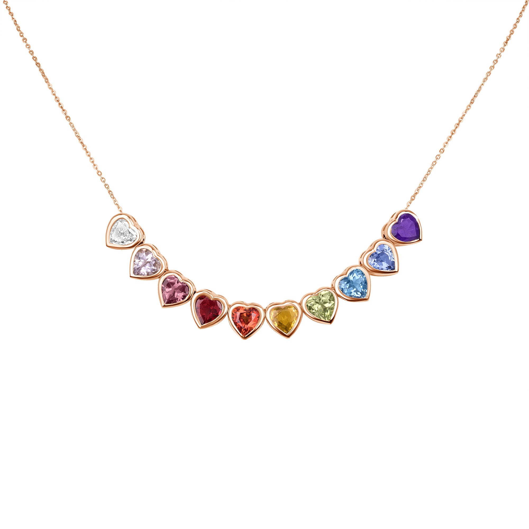 14K Gold Rainbow Diamond Heart Gemstone 10 Slider Necklace