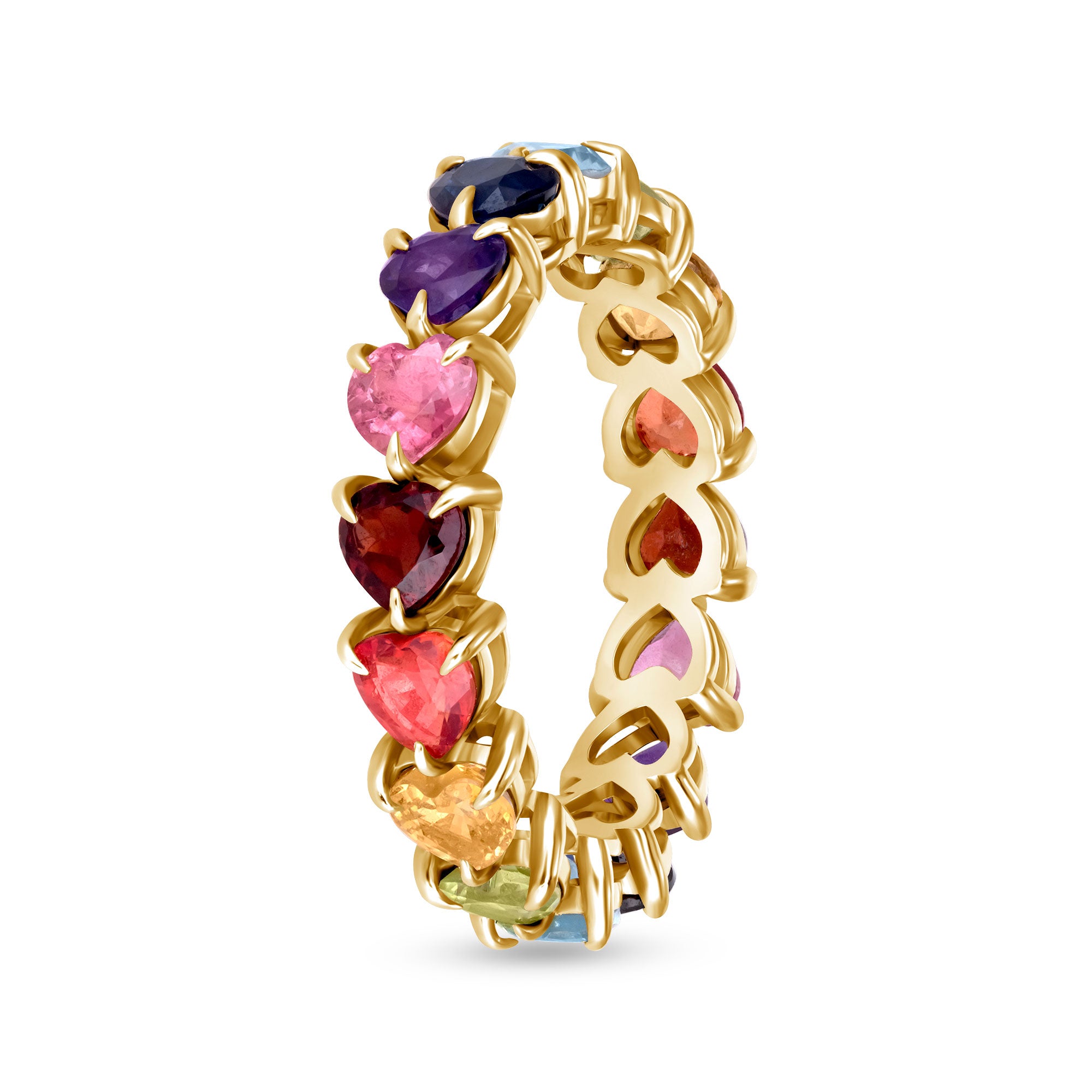 14K Yellow Gold Rainbow Gem Eternity Ring