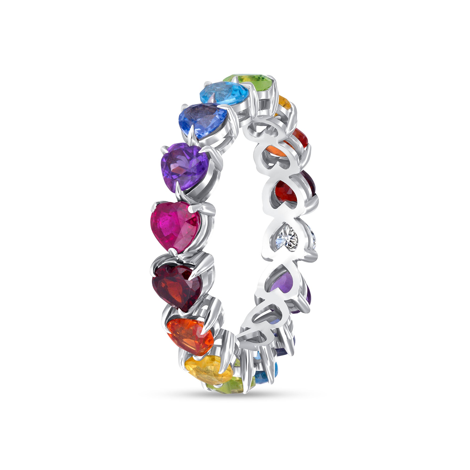 14K White Gold Rainbow Gem Diamond Eternity Ring