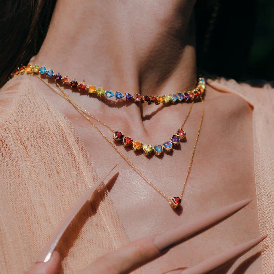 14K Gold Slider Necklace with White Opal Heart
