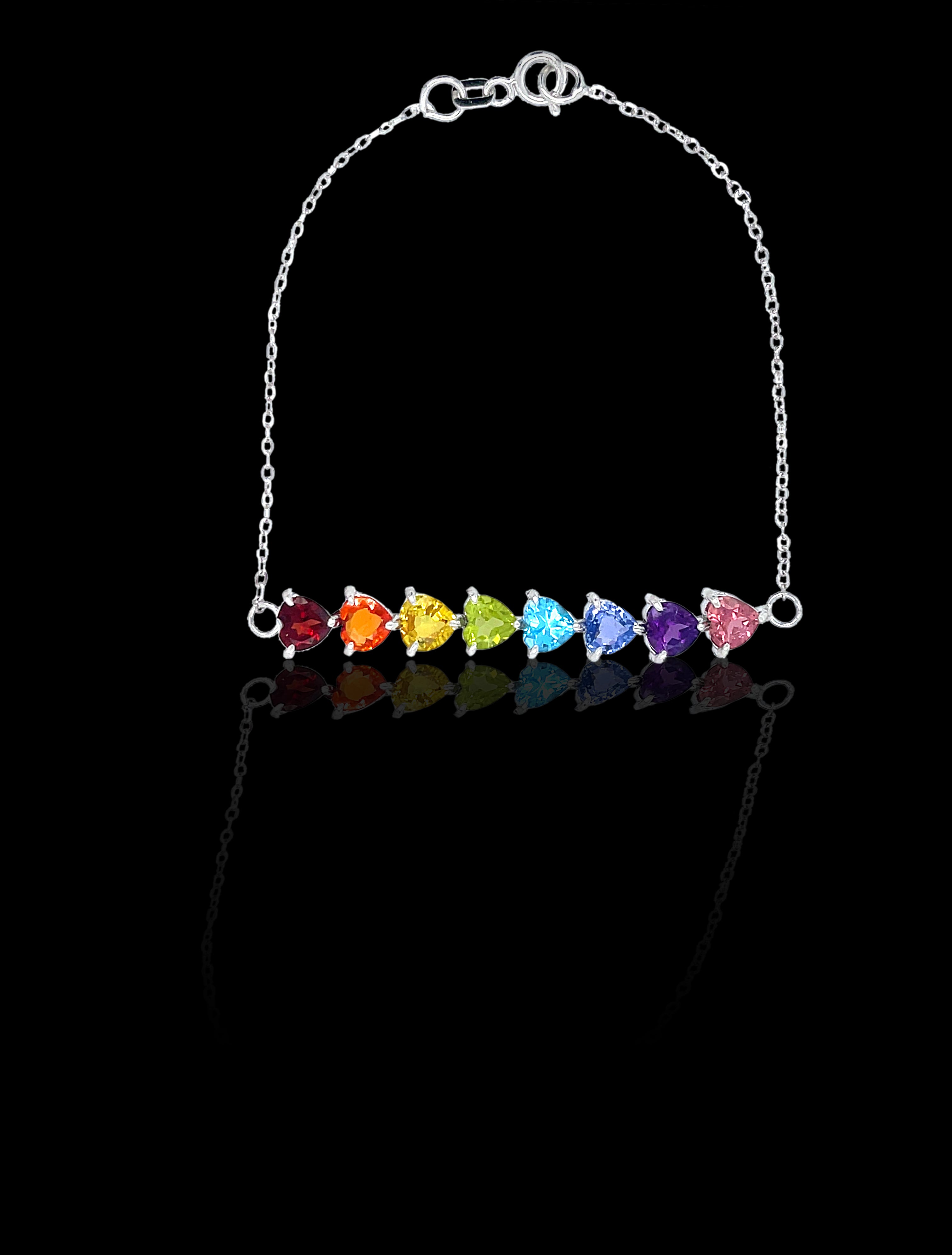 14K White Gold Rainbow Heart Gemstone Chain Bracelet by Mordekai