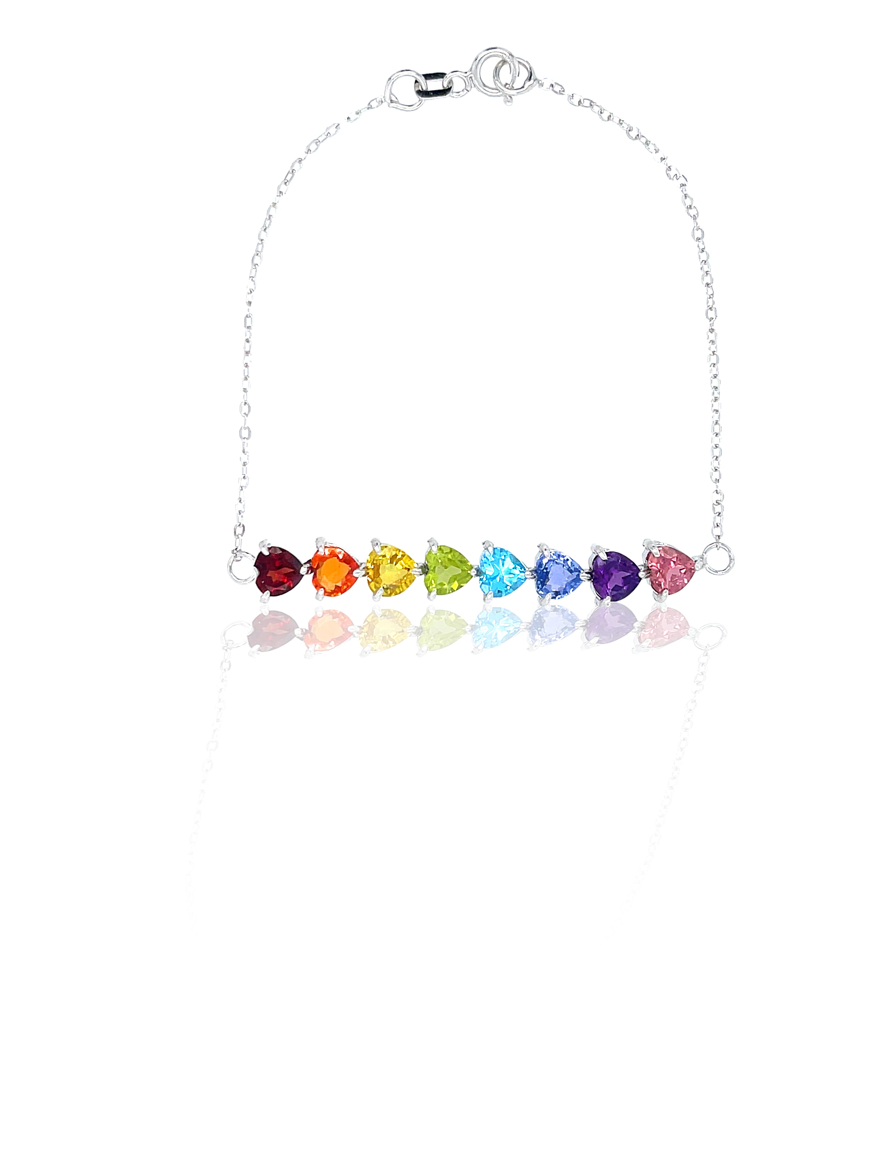 14K White Gold Rainbow Heart Gemstone Chain Bracelet by Mordekai