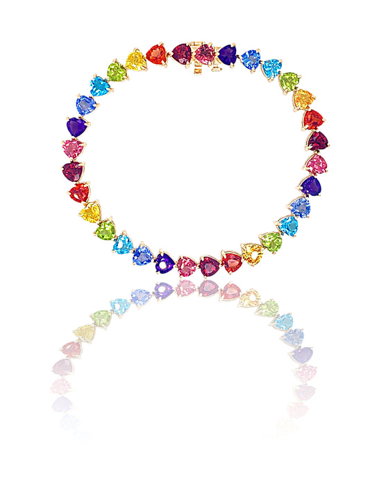Rainbow heart tennis bracelet