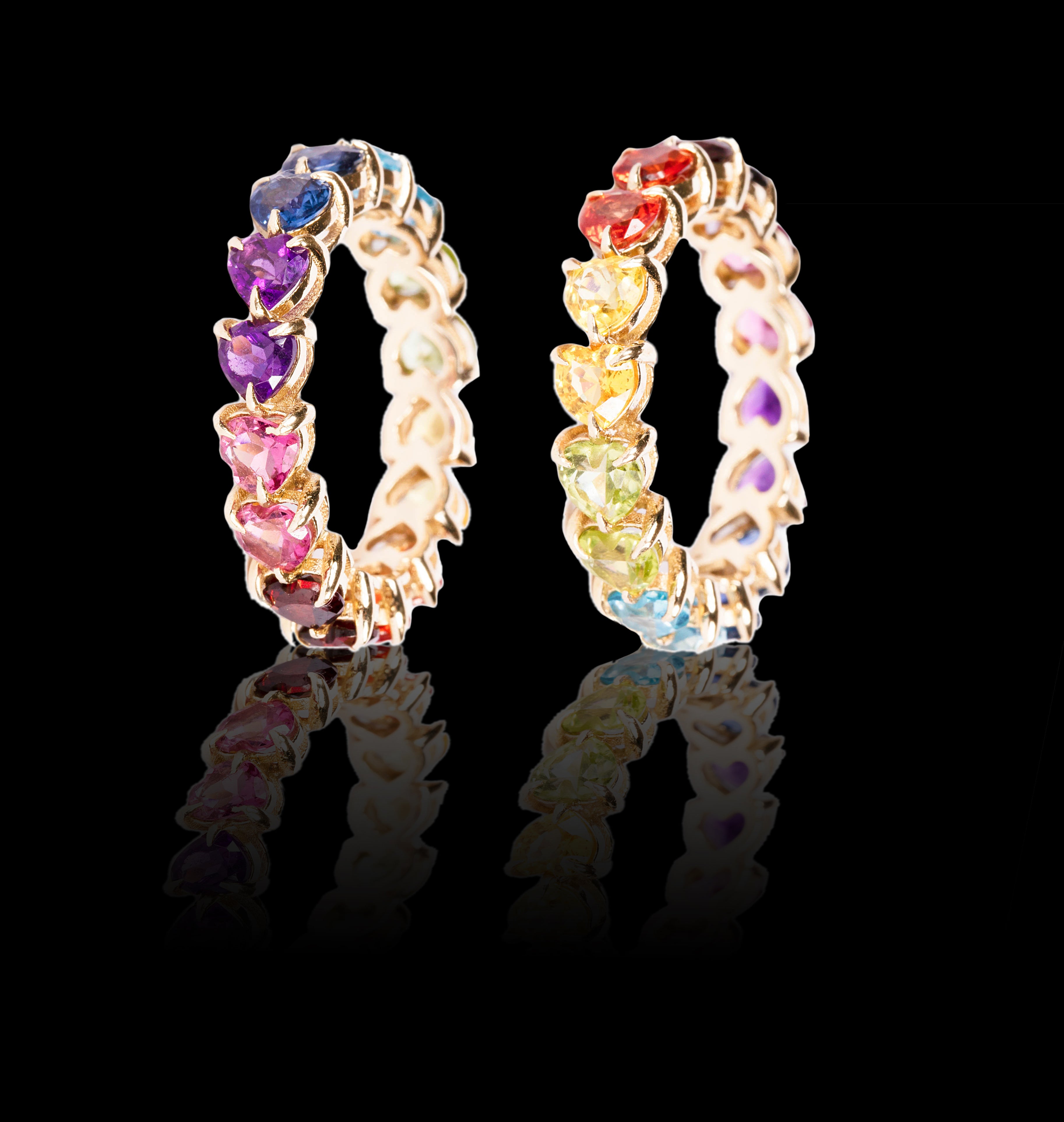 14K Gold Rainbow Eternity Ring with Double Gemstone Row