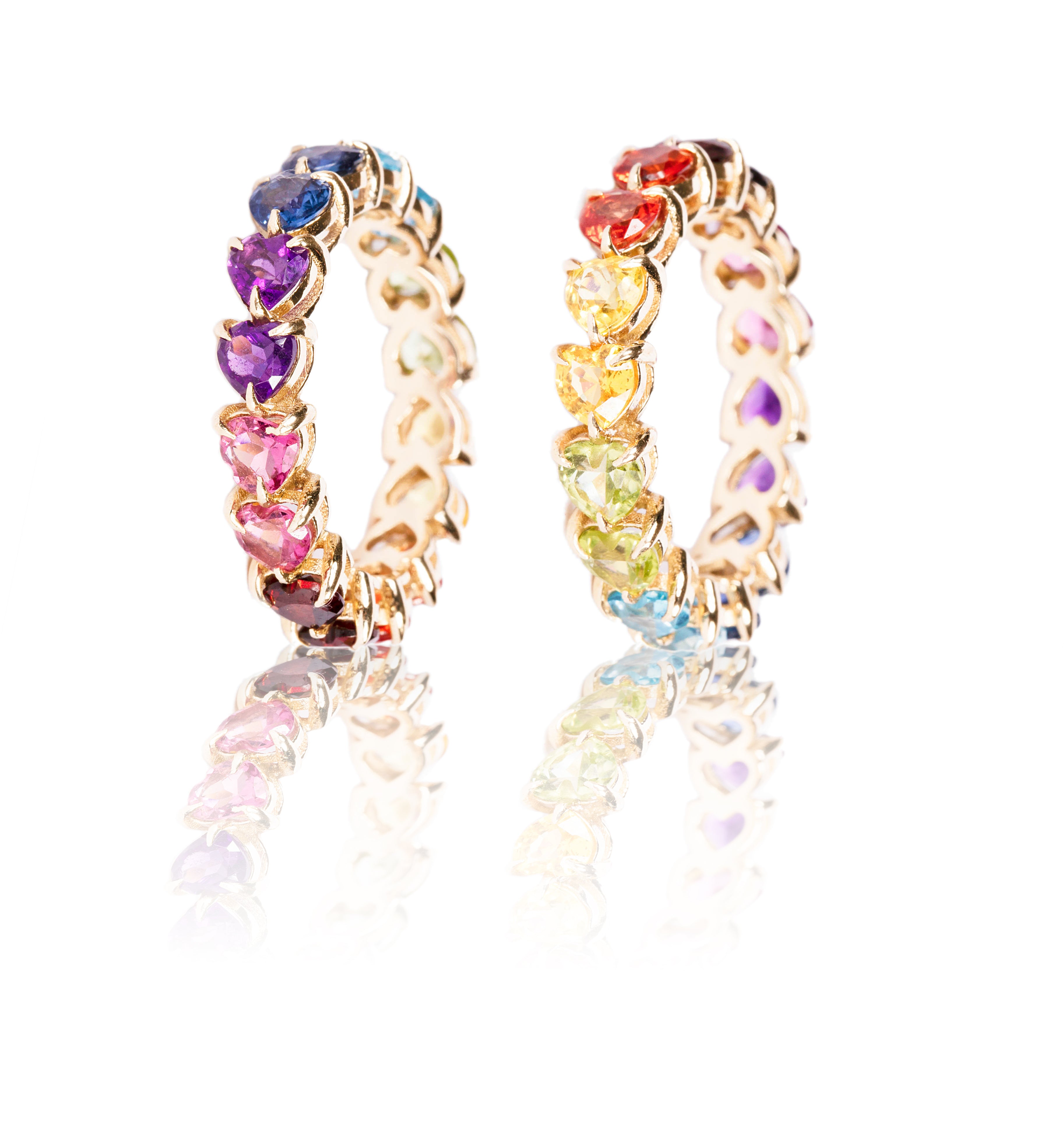 14K Gold Rainbow Eternity Ring with Double Gemstone Row