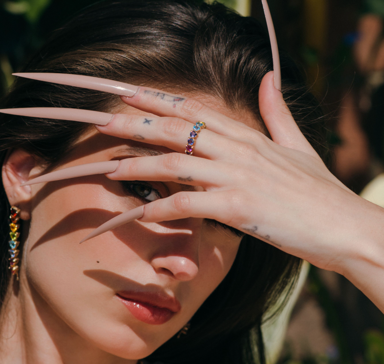 14K White Gold Rainbow Gem Eternity Ring