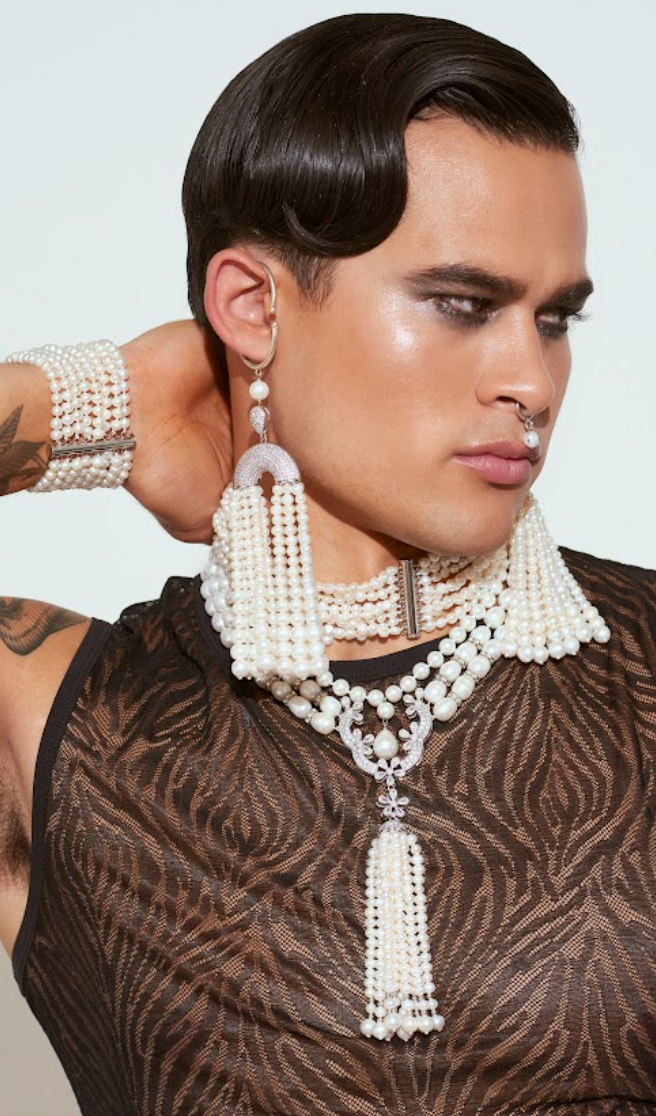 Three-Strand Freshwater Pearl Tassel Necklace with Crystal Accents