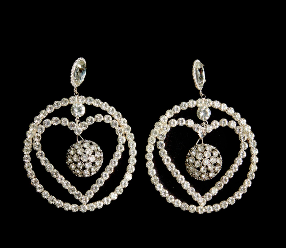 Crystal Heart Hoop Earrings Oversized