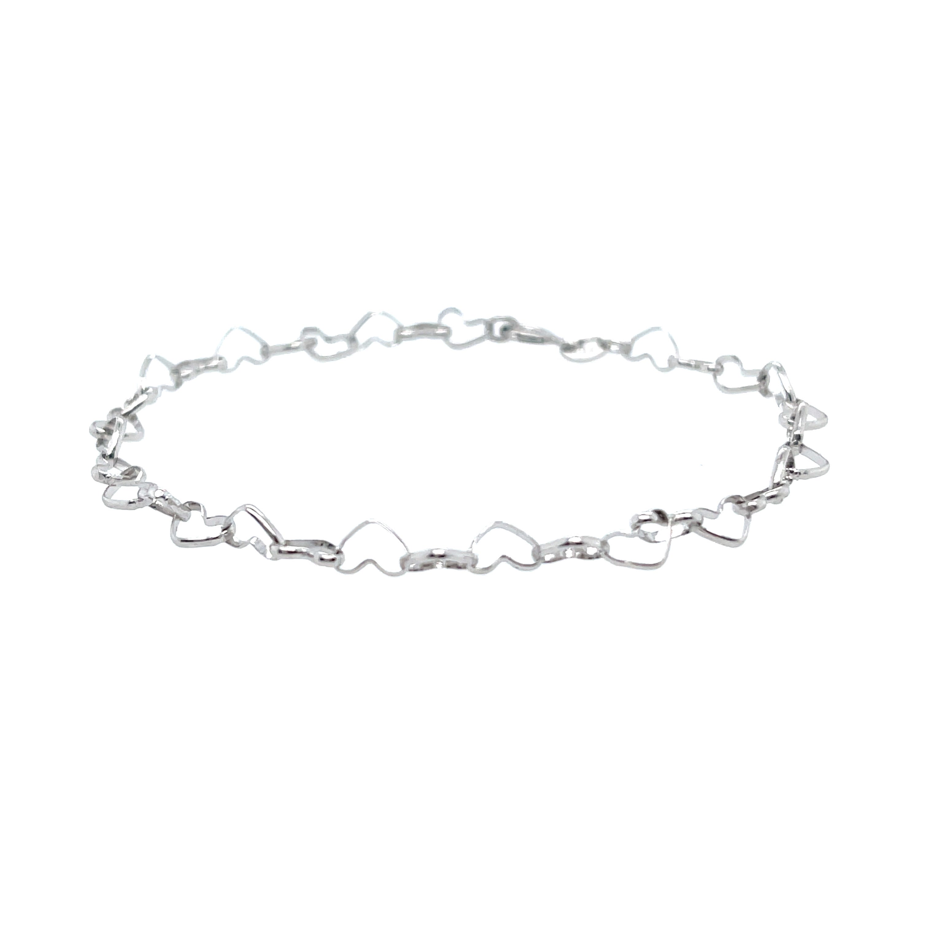 14K White Gold Interlocking Hearts Chain Bracelet – Stackable Style