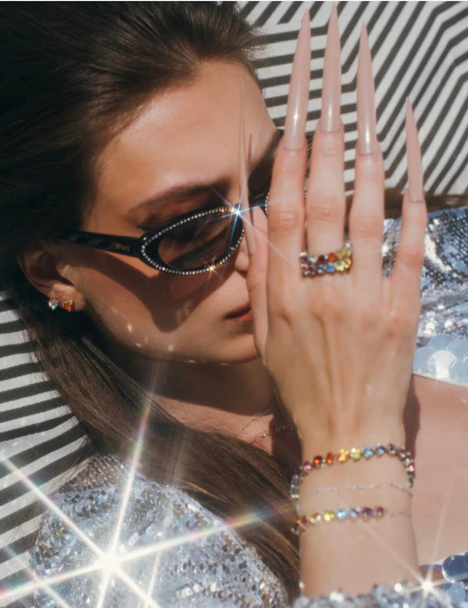14K Yellow Gold Rainbow Gem Eternity Ring