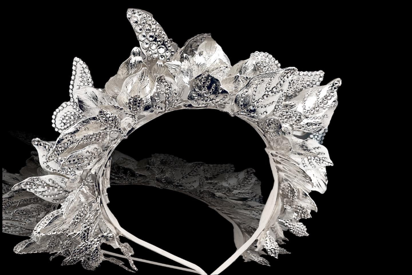Mariah Butterfly Headpiece in Silver Rhinestone by Mordekai