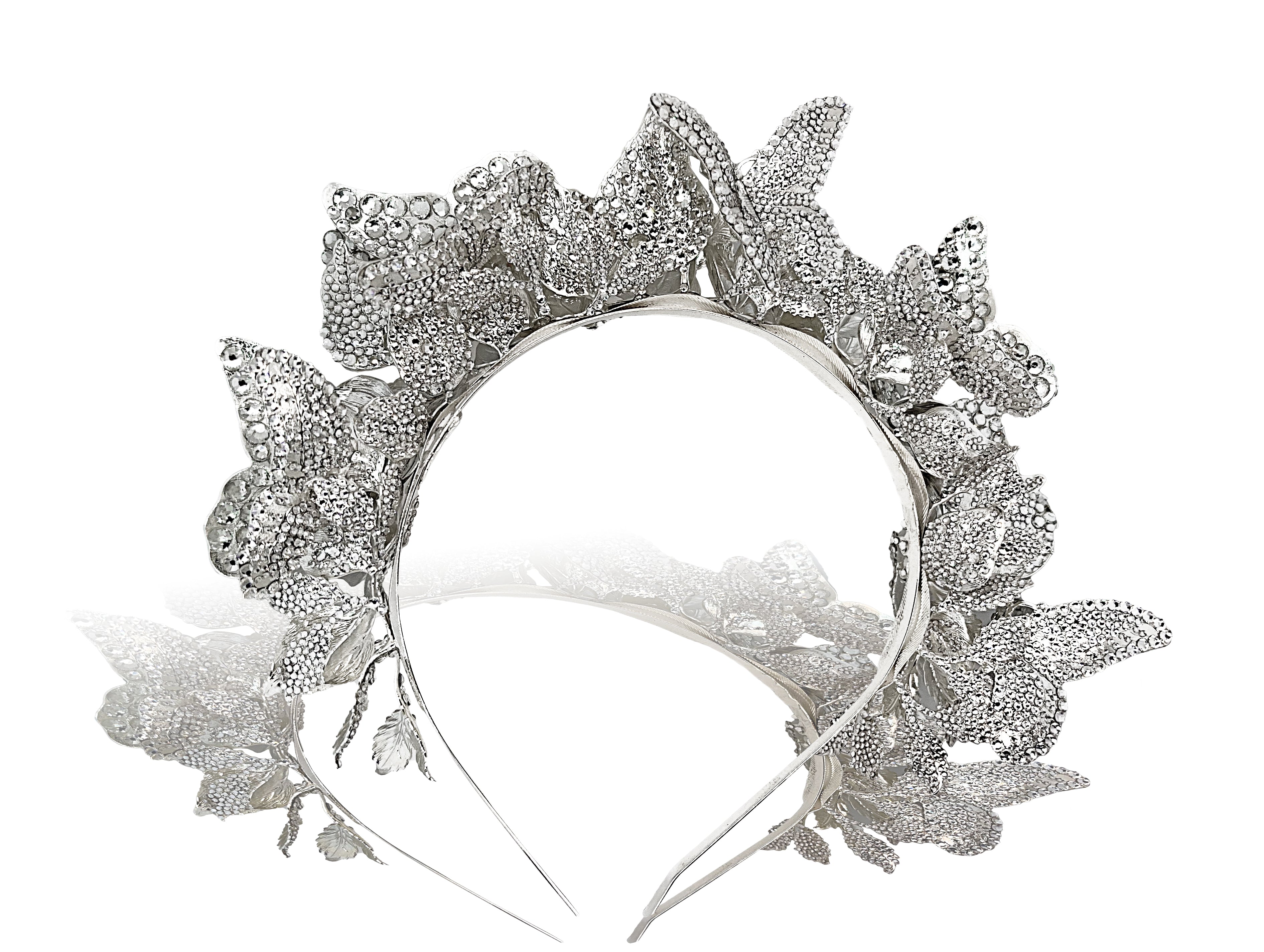 Mariah Butterfly Headpiece in Silver Rhinestone by Mordekai