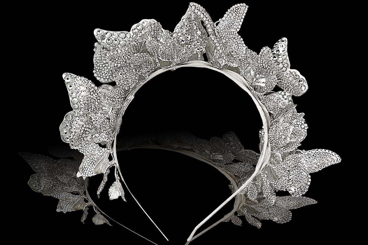 Mariah Butterfly Headpiece in Silver Rhinestone by Mordekai