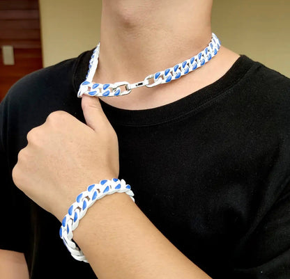 White & Blue Cuban Chain Bracelet