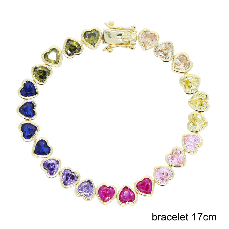 Rainbow Heart Stone Tennis Necklace