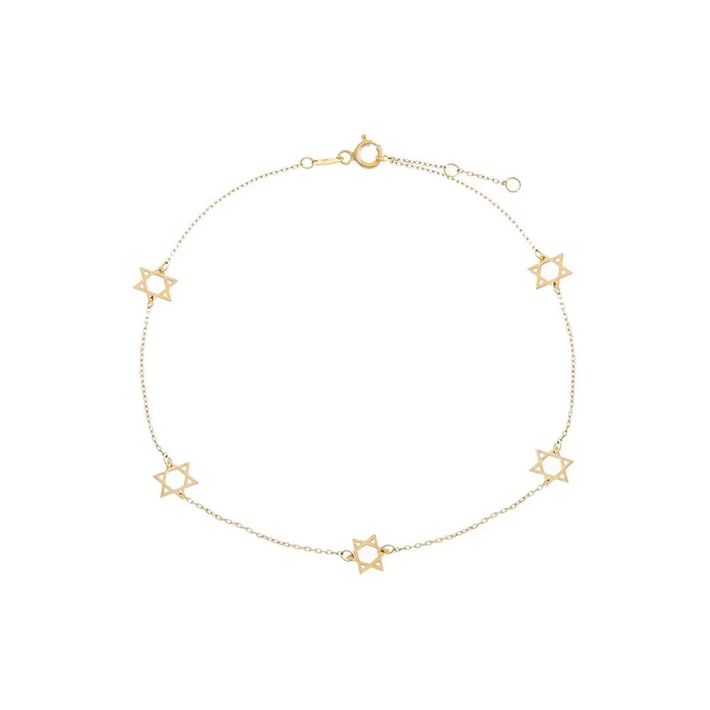 14K Gold Multi Star of David by the Yard Bracelet / Anklet - Mordekai