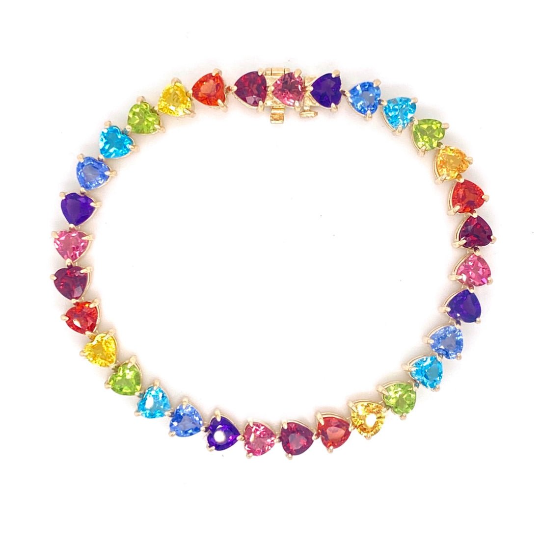 14K White Gold Rainbow Heart Tennis Bracelet with Gemstones - Mordekai