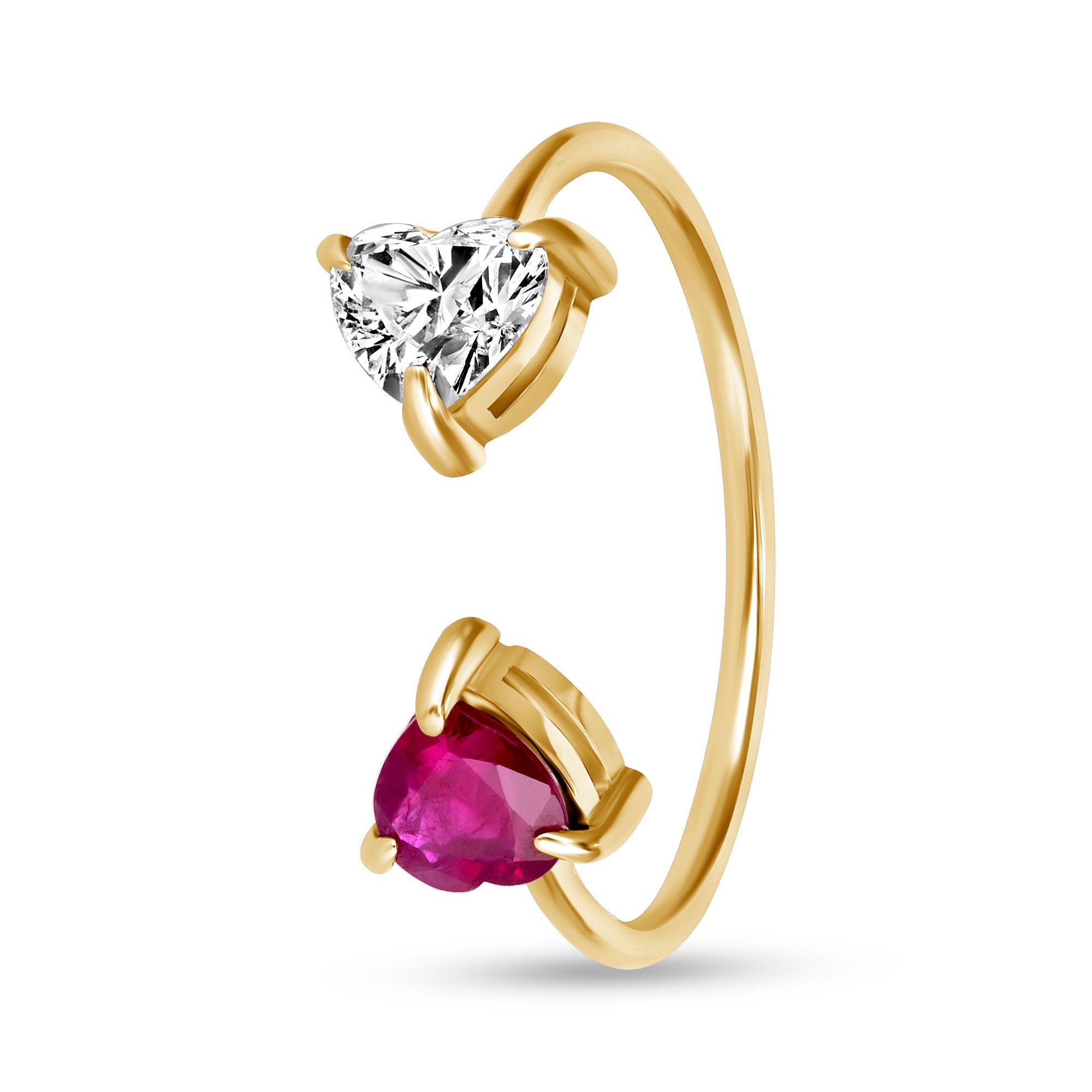 14K White Gold Toi Et Moi Diamond and Ruby Heart Ring - Mordekai